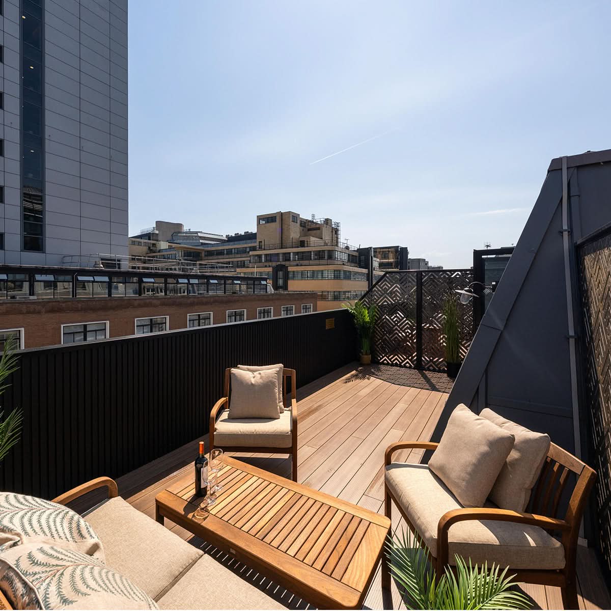 Woodgrain-Effect Aluminium Decking - Walnut Coloured Hotel Commercial Install