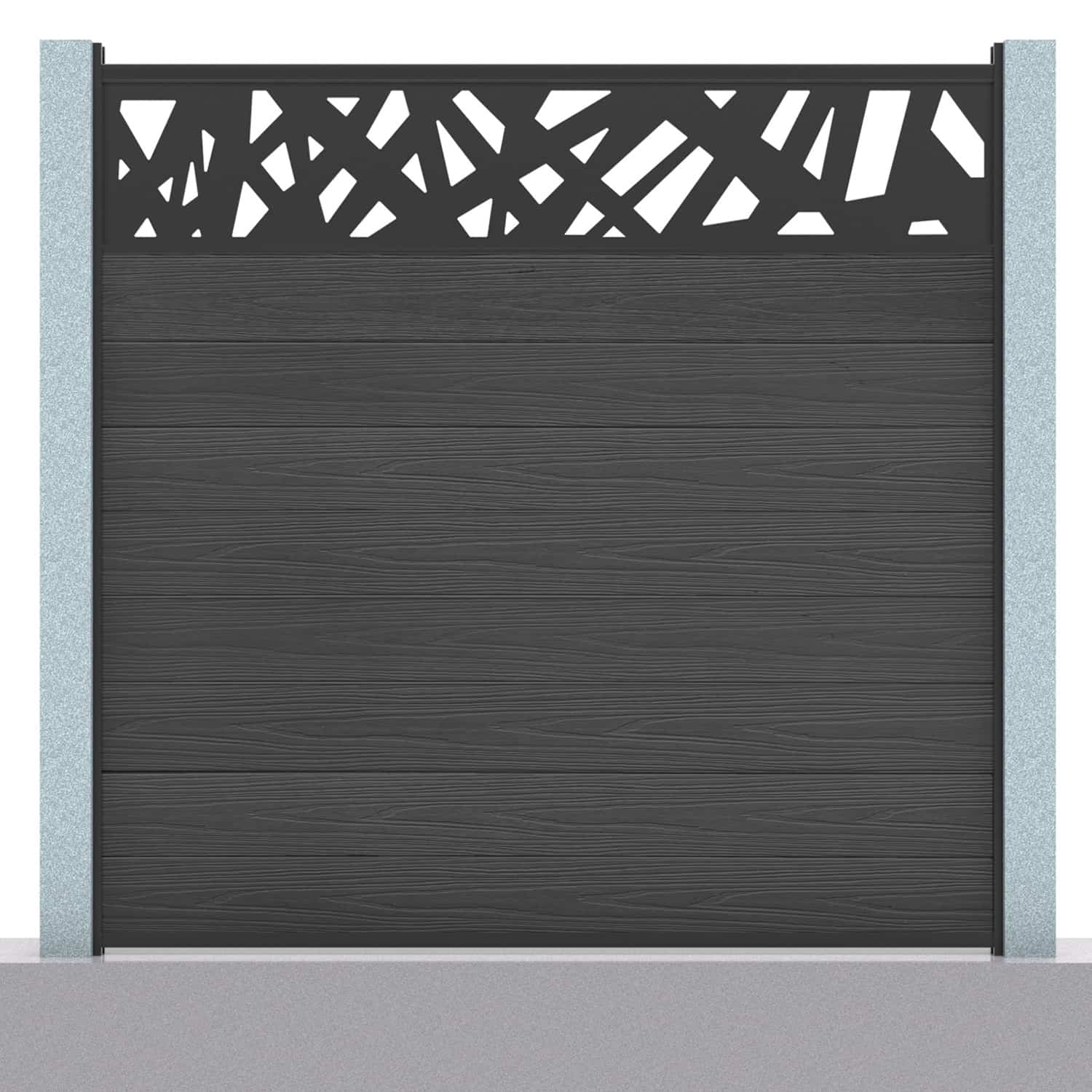 Deluxe composite fence panel set - contemporary design in charcoal with concrete post inserts