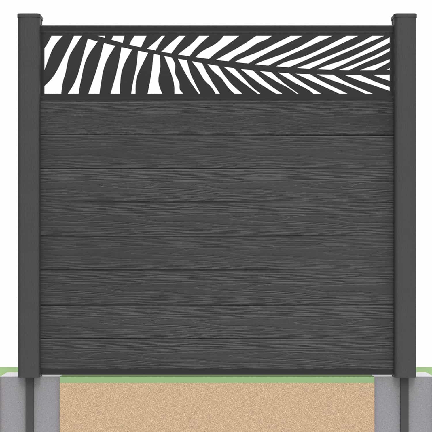 Deluxe composite fence panel set - leaf design in charcoal with soft ground post inserts