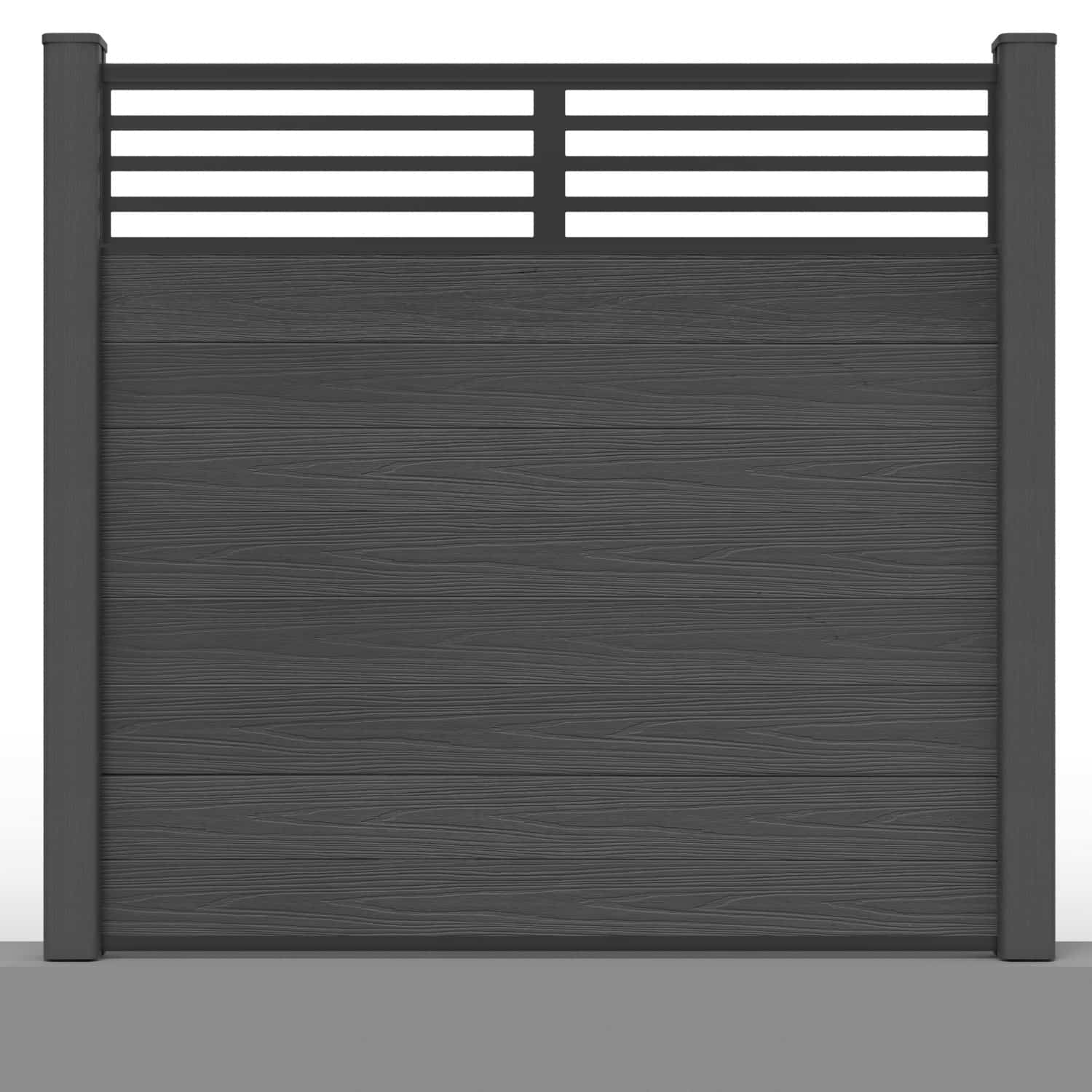 Deluxe composite fence panel set - linear design in charcoal with hard ground post inserts