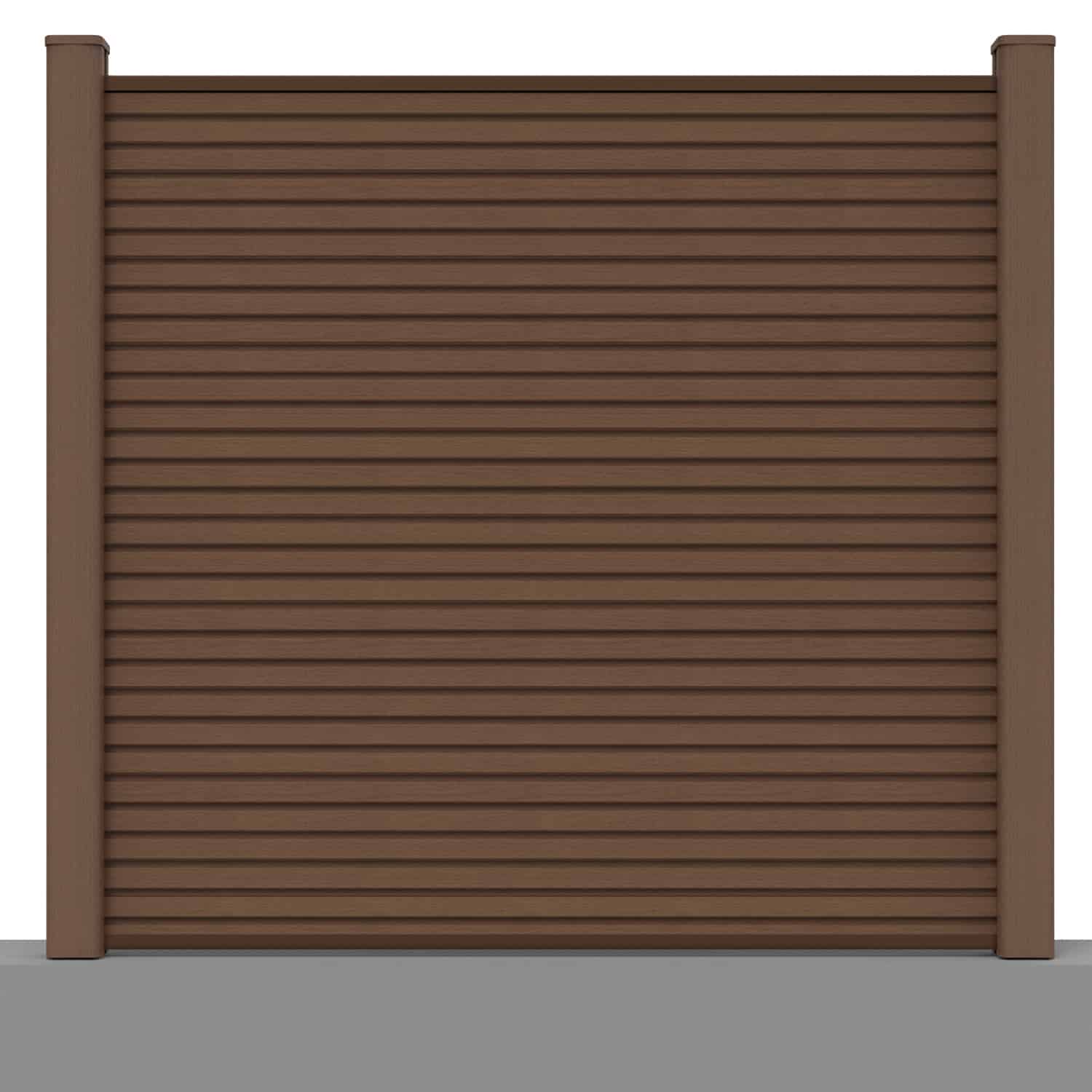 Slatted composite fence panel set in chocolate with hard ground post inserts