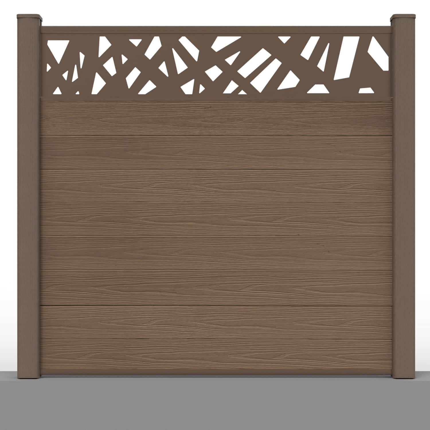 Deluxe composite fence panel set - contemporary design in chocolate with hard ground post inserts