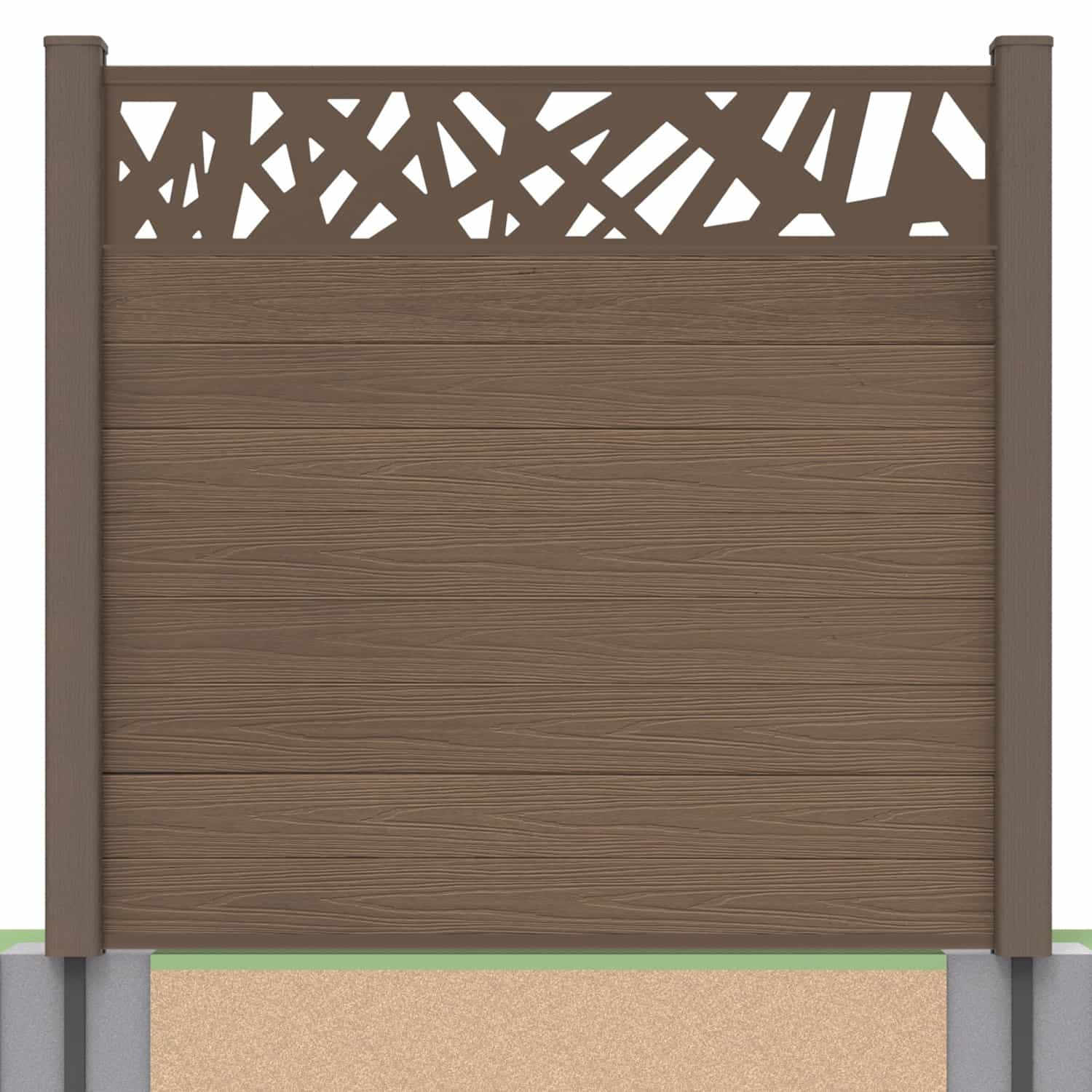 Deluxe composite fence panel set - contemporary design in chocolate with soft ground post inserts