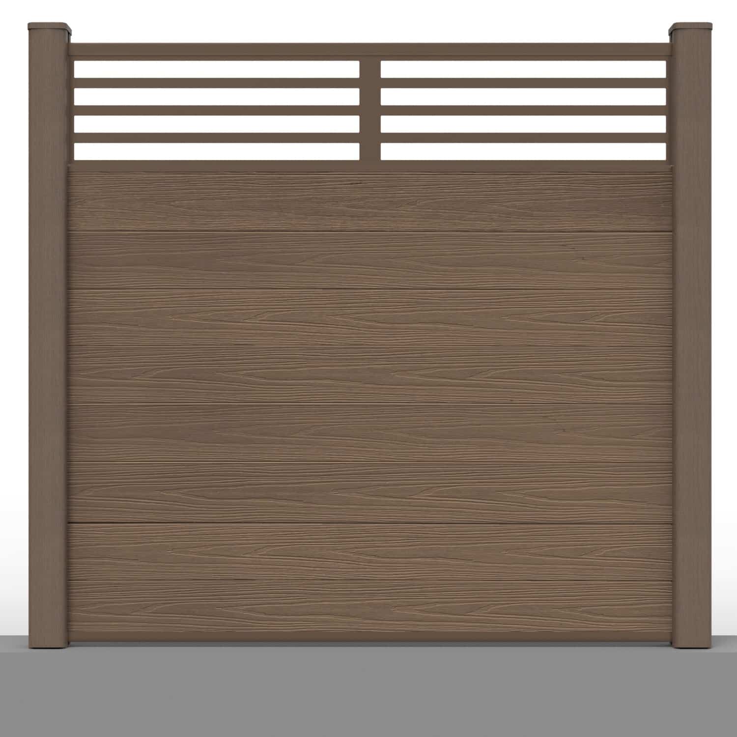 Deluxe composite fence panel set - linear design in chocolate with hard ground post inserts
