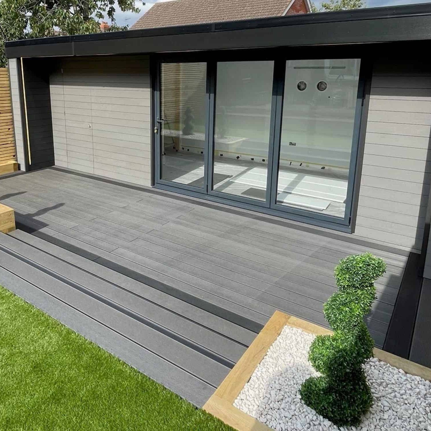 NeoTimber Classic Composite Cladding Board - Grey Garden Room Installation