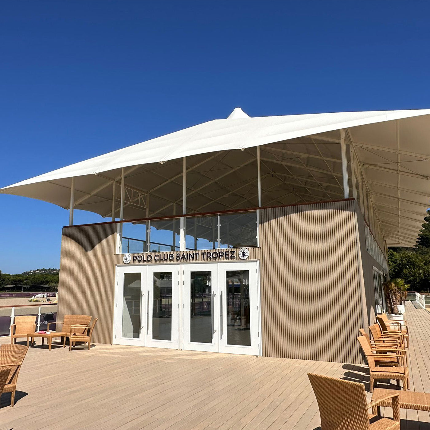 Polo Club Saint Tropez building with neotimber composite decking and matching composite cladding