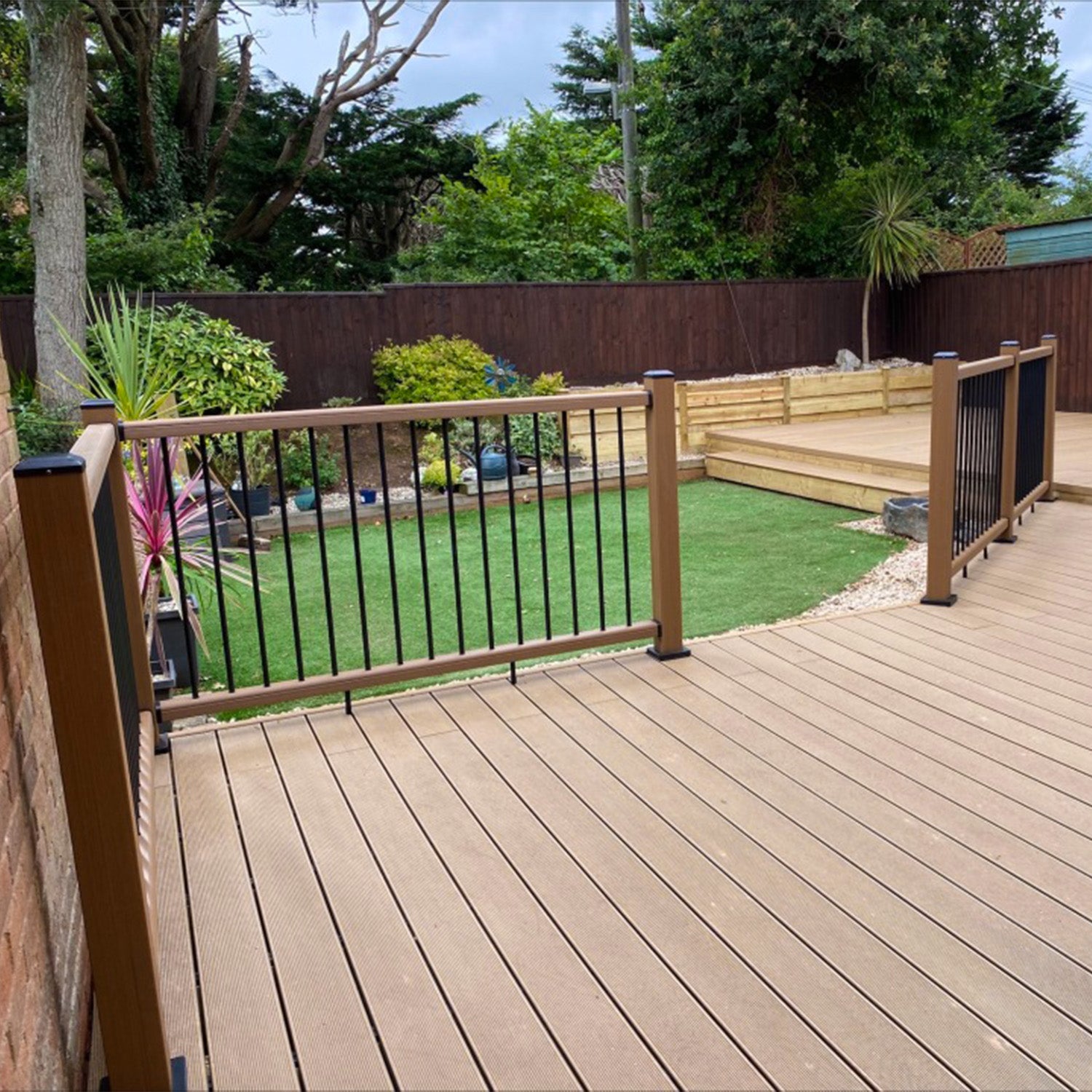 NeoTimber Composite Balustrade Straight Railing - Teak Lifestyle Image