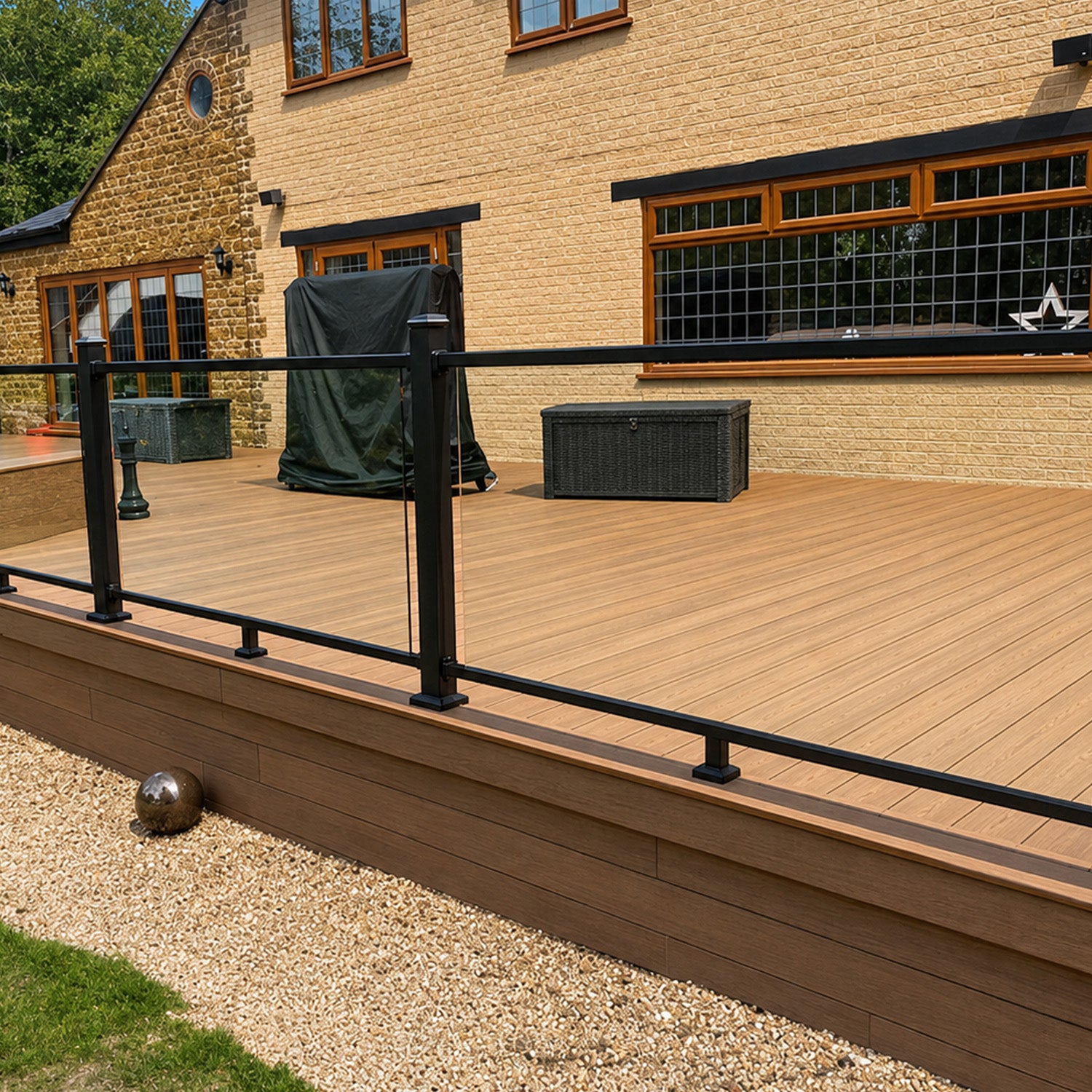 NeoTimber® Aluminium Balustrade Glass Railing with Deluxe Teak Composite Decking