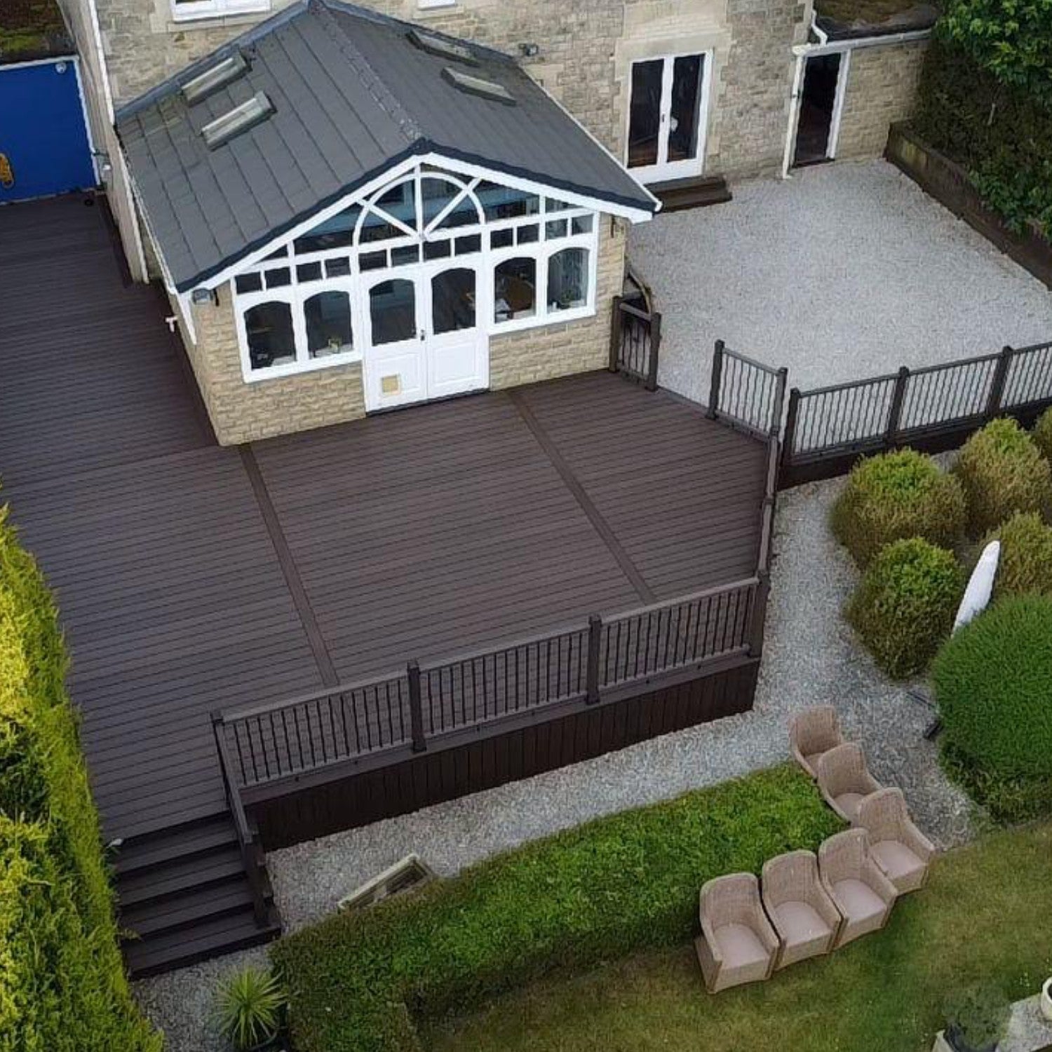 NeoTimber Composite Balustrade Straight Railing - Chocolate Raised Deck