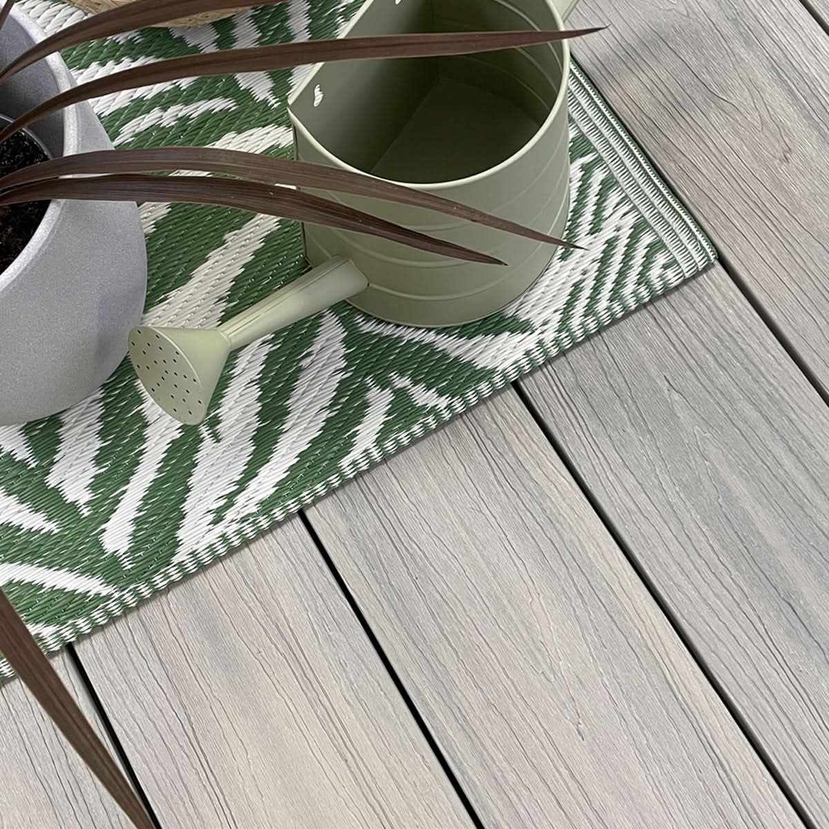 NeoTimber Deluxe Wide Composite Decking Board – Silver Birch – Lifestyle Deck View