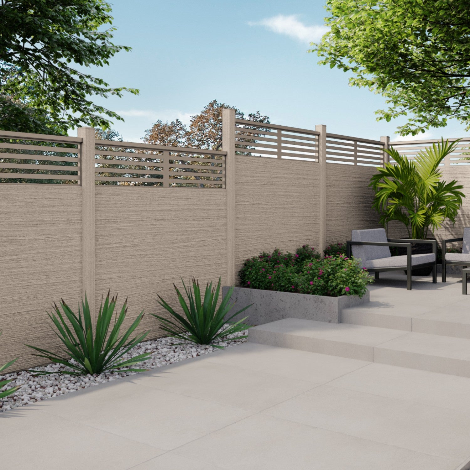 NeoTimber Deluxe Composite Fence Panel Set With Linear Design - Resists Fading & Staining