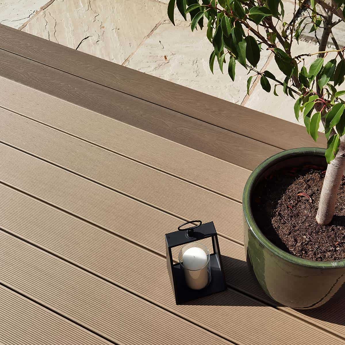 NeoTimber Classic Hollow Composite Decking – Teak – Lifestyle Deck View