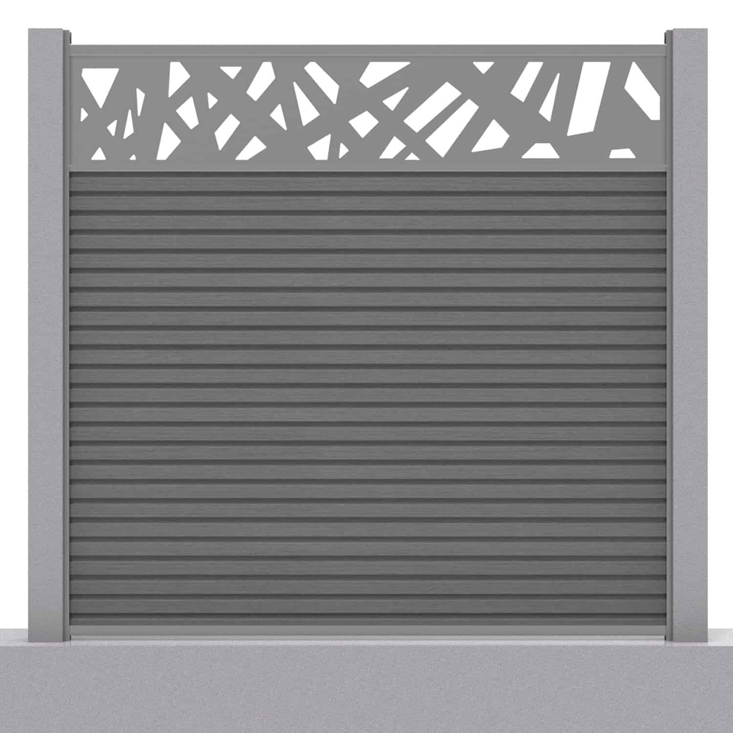 Slatted composite fence panel set - contemporary design in grey with concrete post inserts
