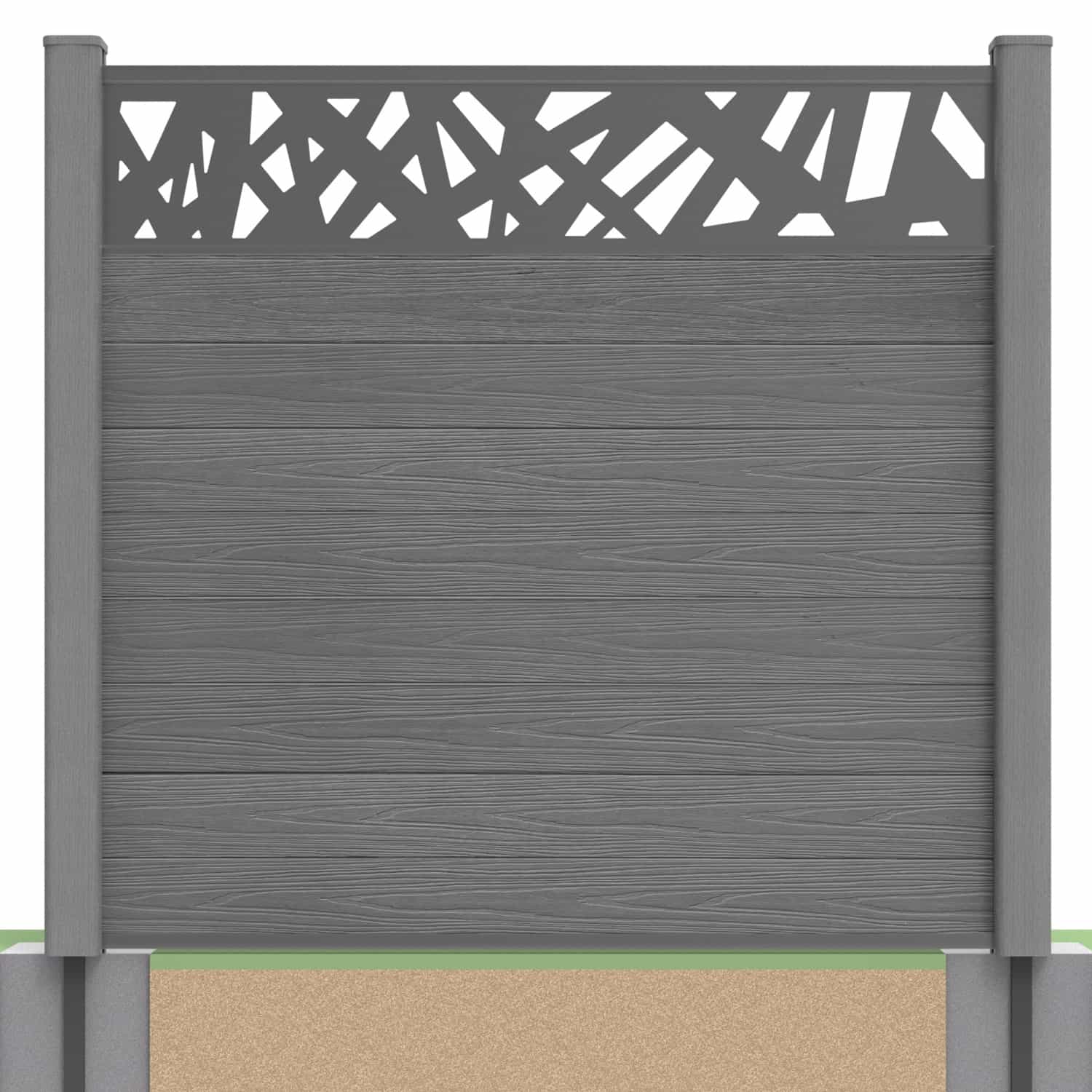 Deluxe composite fence panel set - contemporary design in grey with soft ground post inserts
