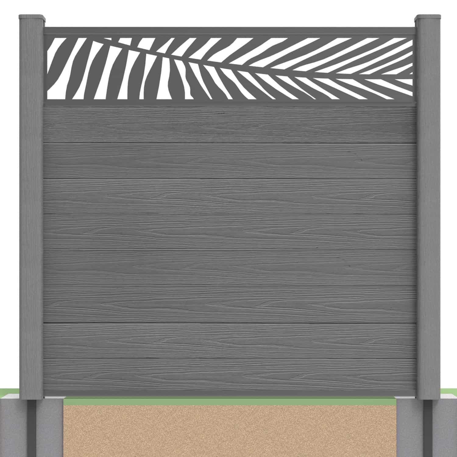 Deluxe composite fence panel set - leaf design in grey with soft ground post inserts