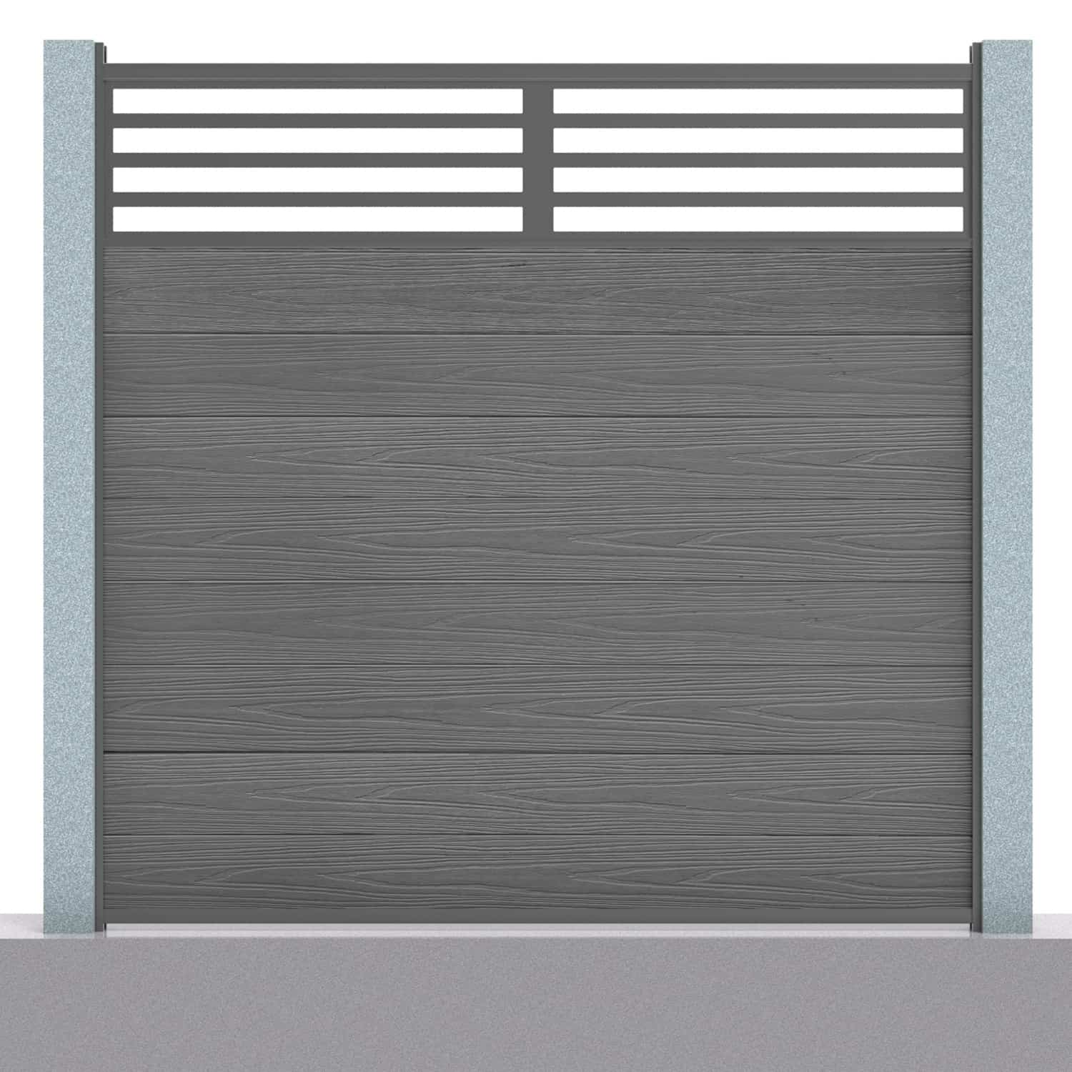 Deluxe composite fence panel set - linear design in grey with concrete post inserts