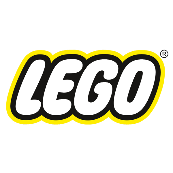 LEGO logo with black and yellow design on a white background