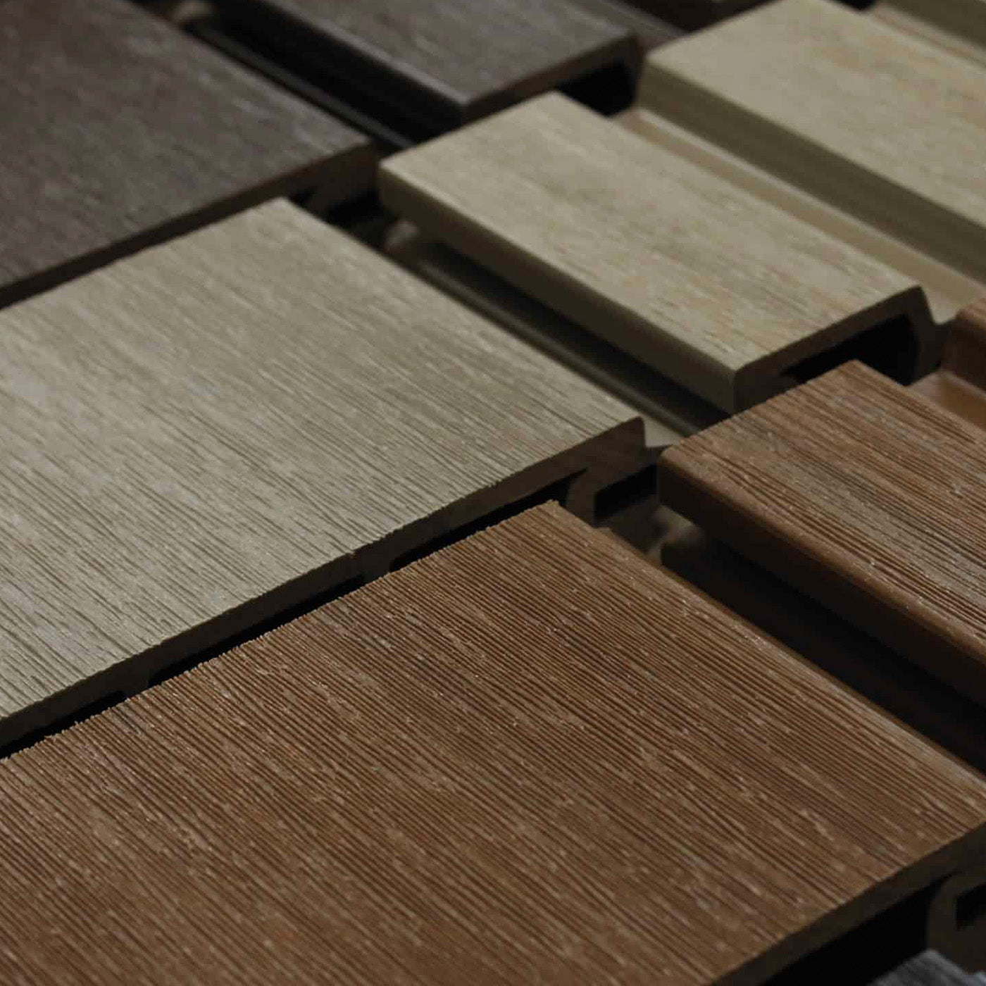 close-up of various composite cladding samples in different colours