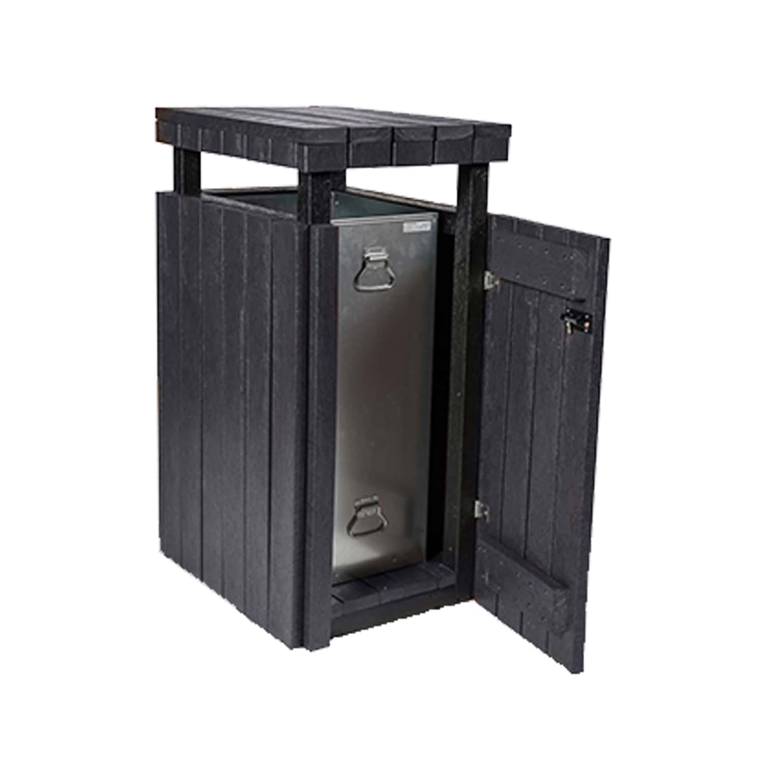 Recycled Plastic Litter Bin - Swing Door - Raised Top - Black
