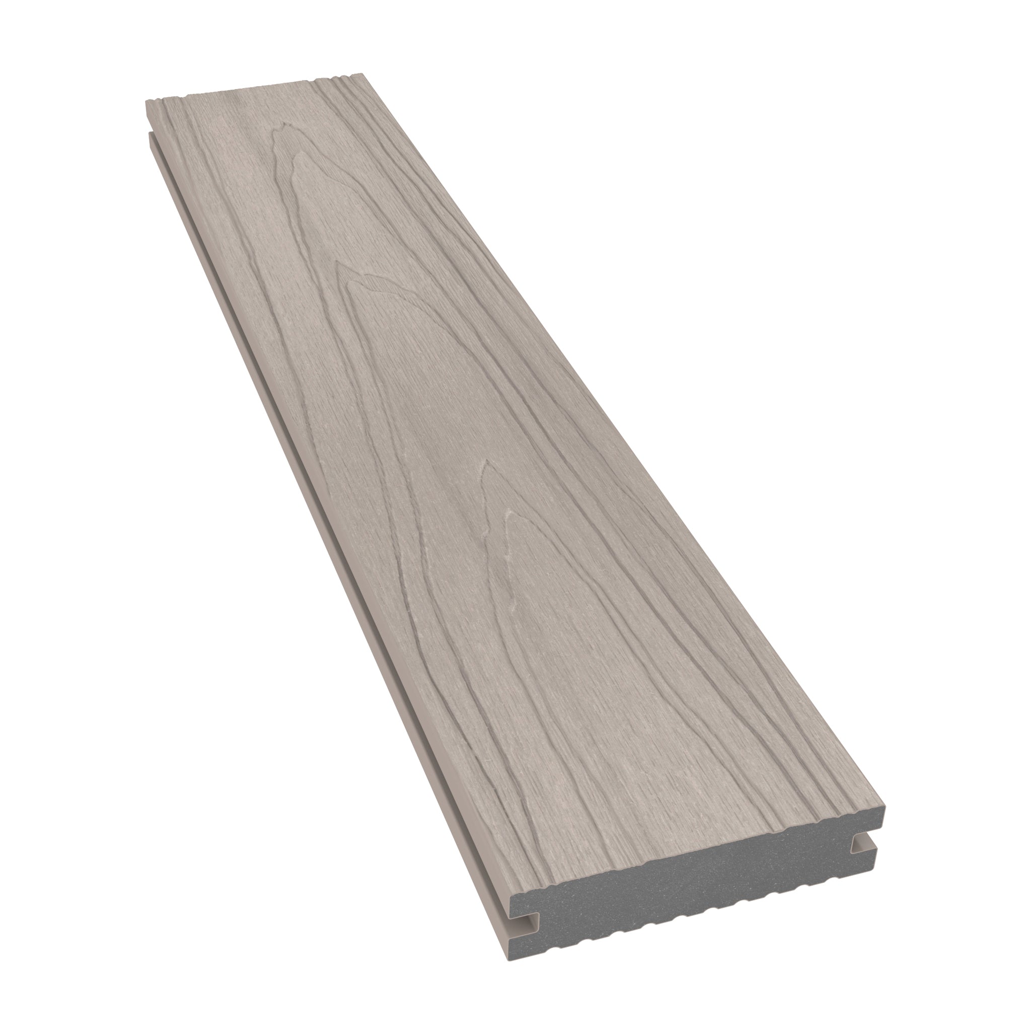 NeoTimber Deluxe Narrow Composite Deck Board – Ash White – Angled Close Up - Woodgrain