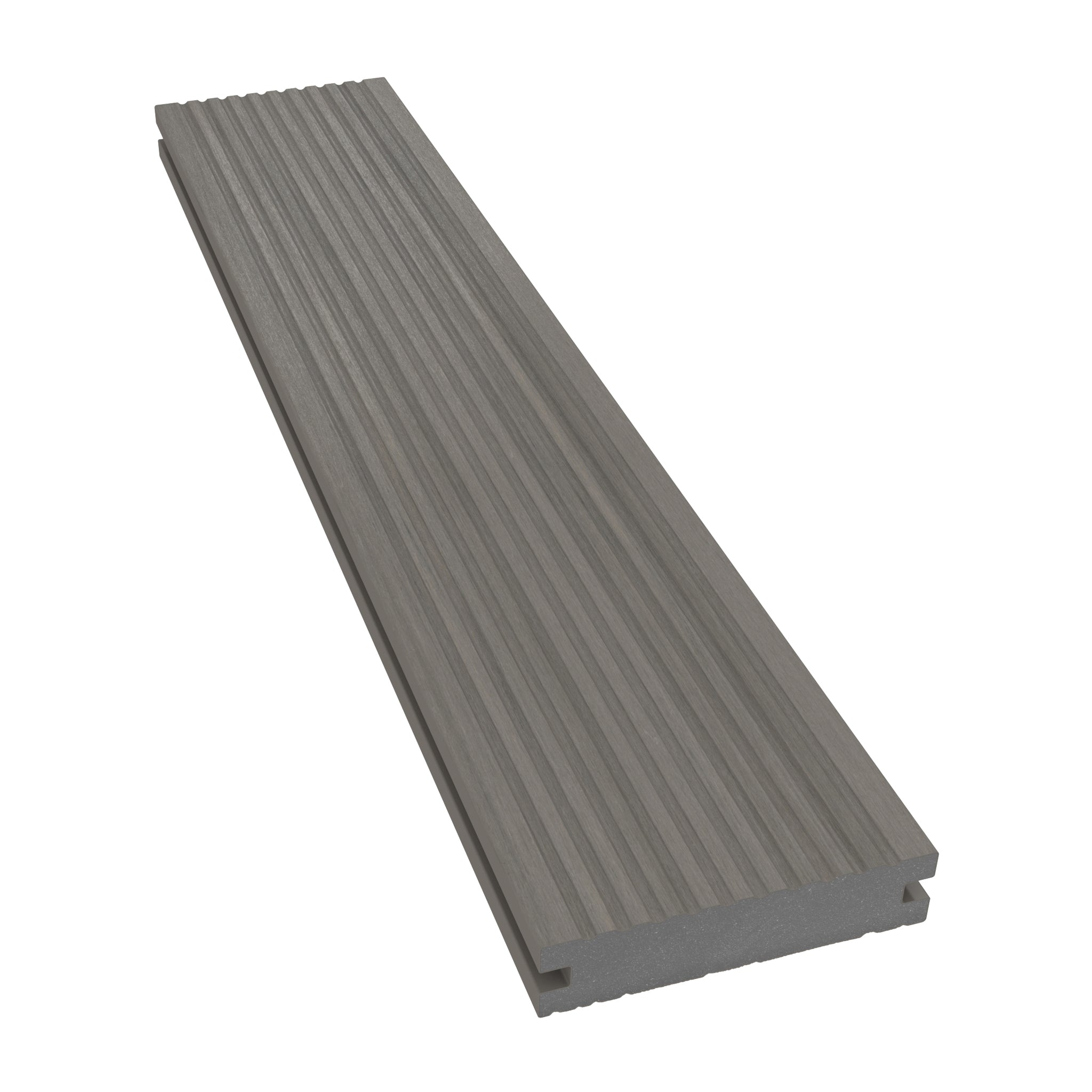 NeoTimber Deluxe Narrow Composite Deck Board – Antique – Angled Close Up - Grooved