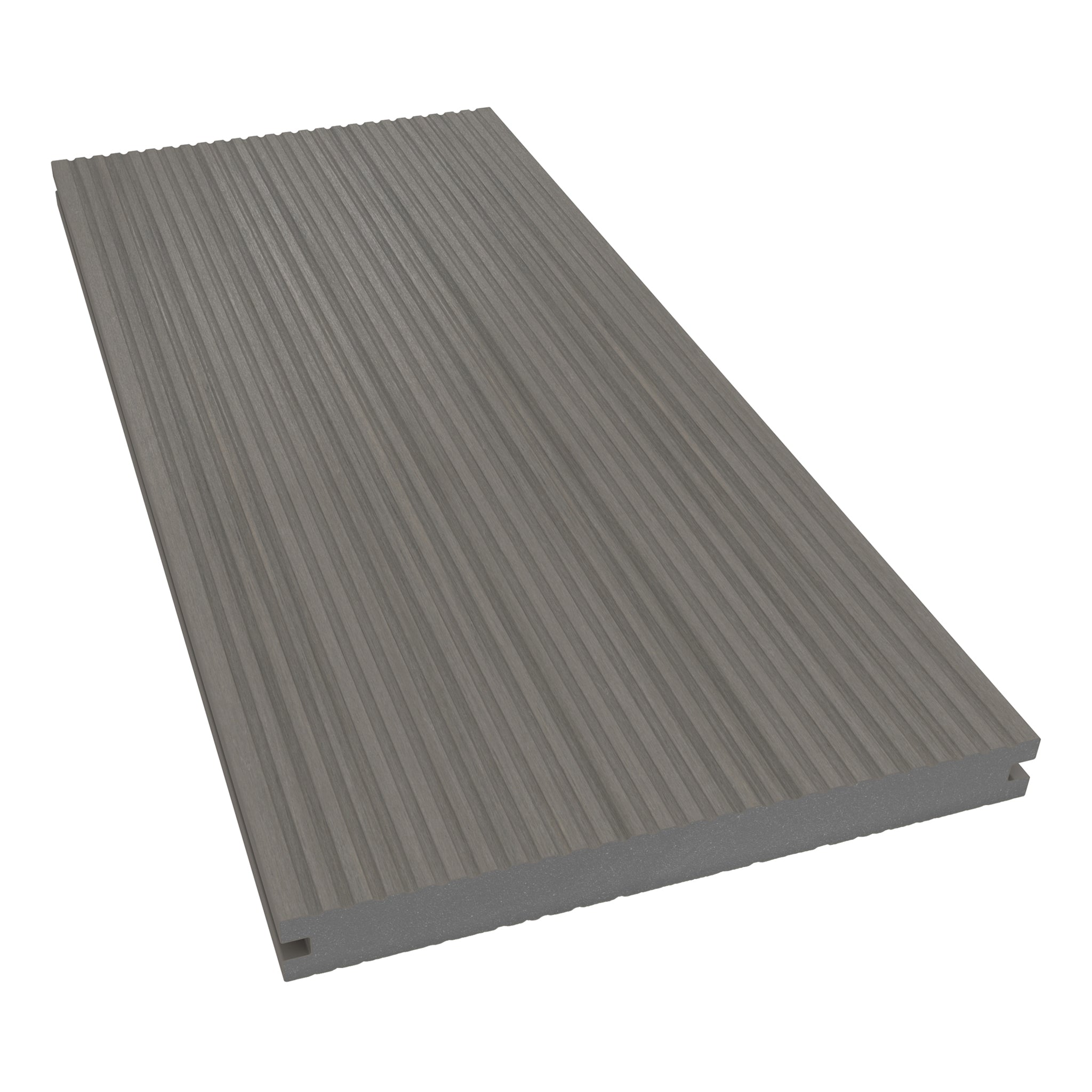 NeoTimber Deluxe Wide Composite Deck Board – Antique – Angled Close Up - Grooved