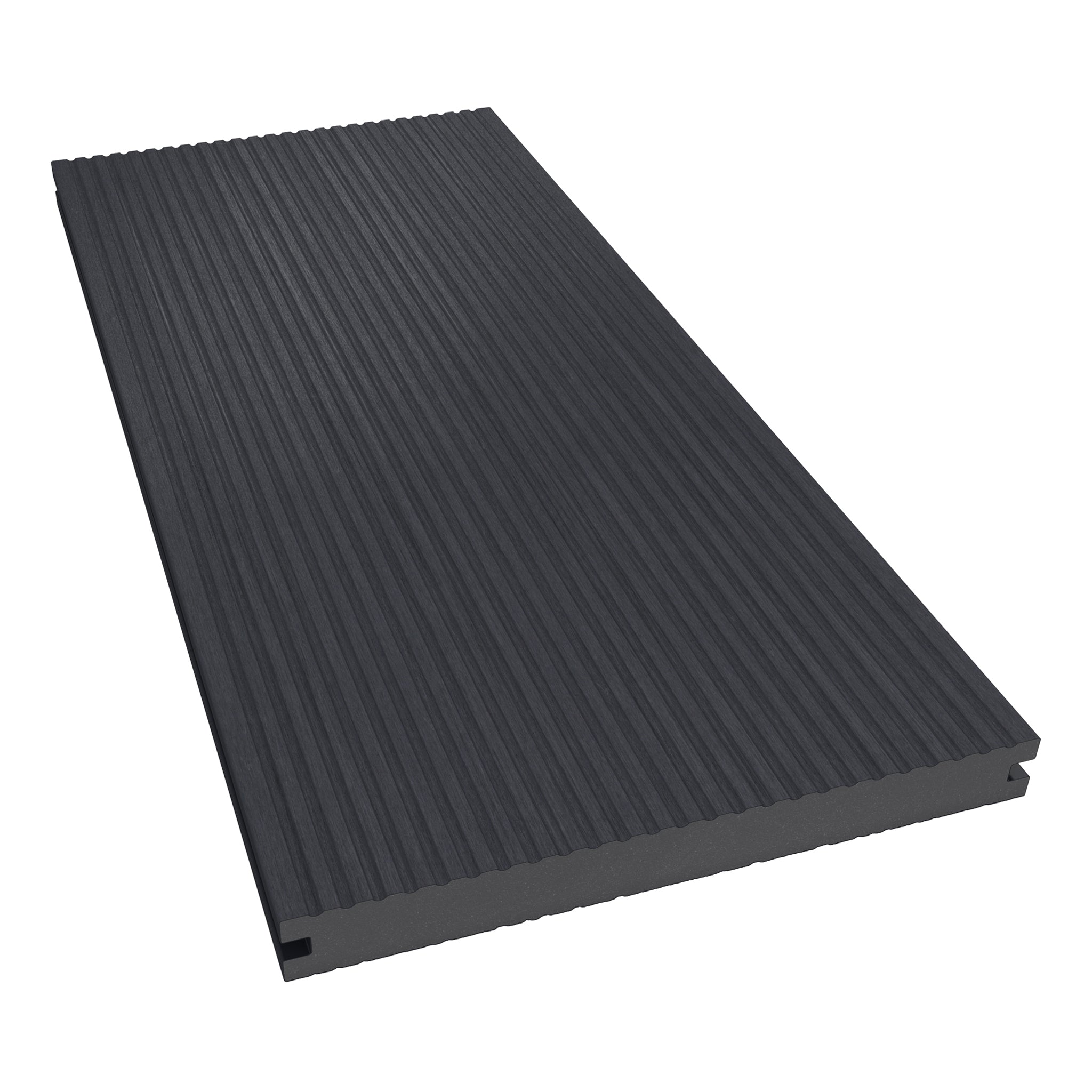 NeoTimber Deluxe Wide Composite Deck Board – Charcoal – Angled Close Up - Grooved