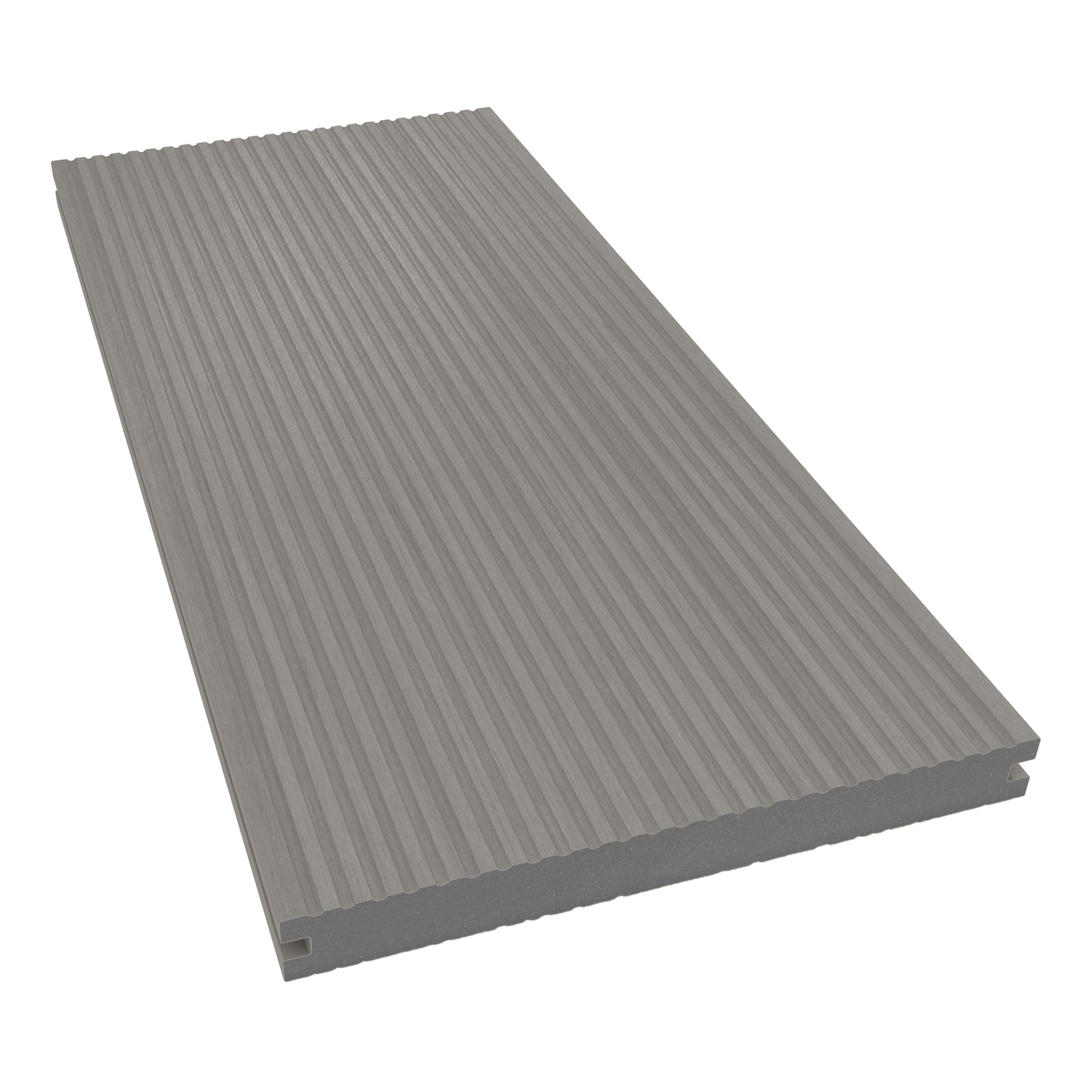 NeoTimber Deluxe Wide Composite Deck Board – Silver Birch – Angled Close Up - Grooved
