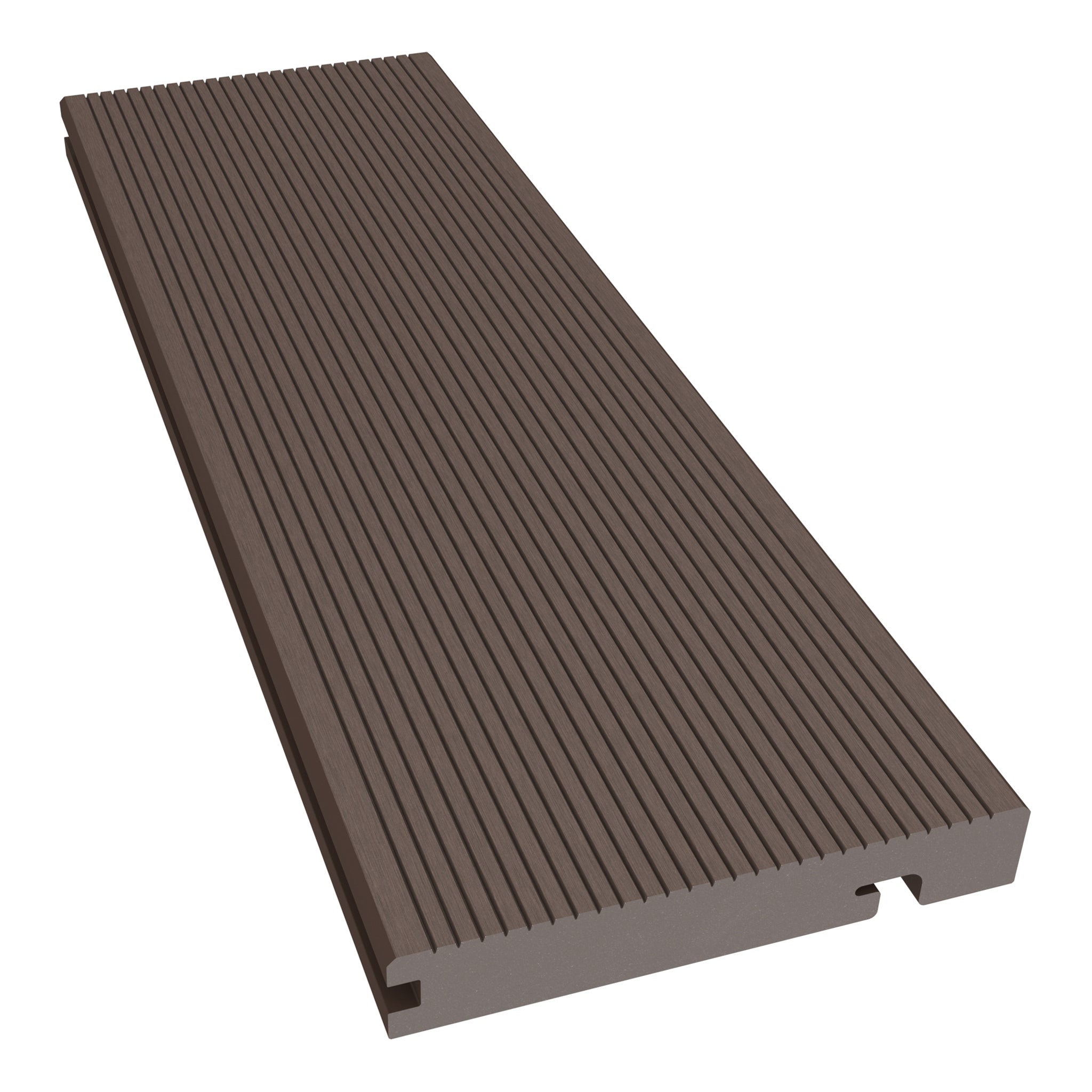 NeoTimber Classic Grooved Composite Decking Edge Board – Chocolate – Non-FSC Clearance – Angled Close-Up