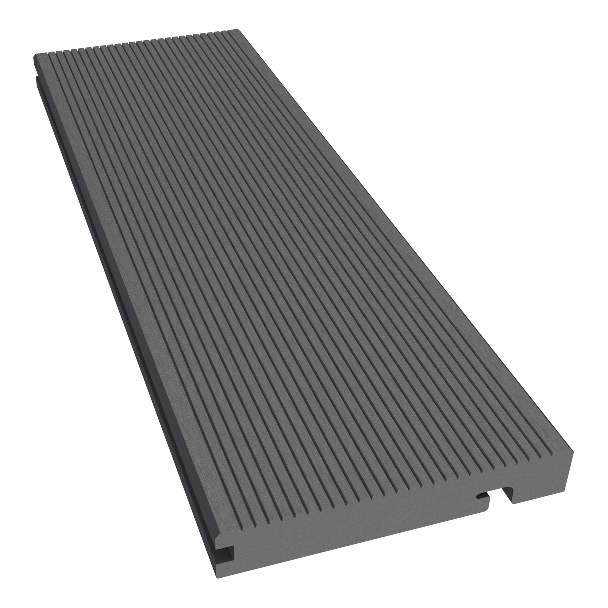 NeoTimber Classic Grooved Composite Decking Edge Board – Grey – Non-FSC Clearance – Angled Close-Up