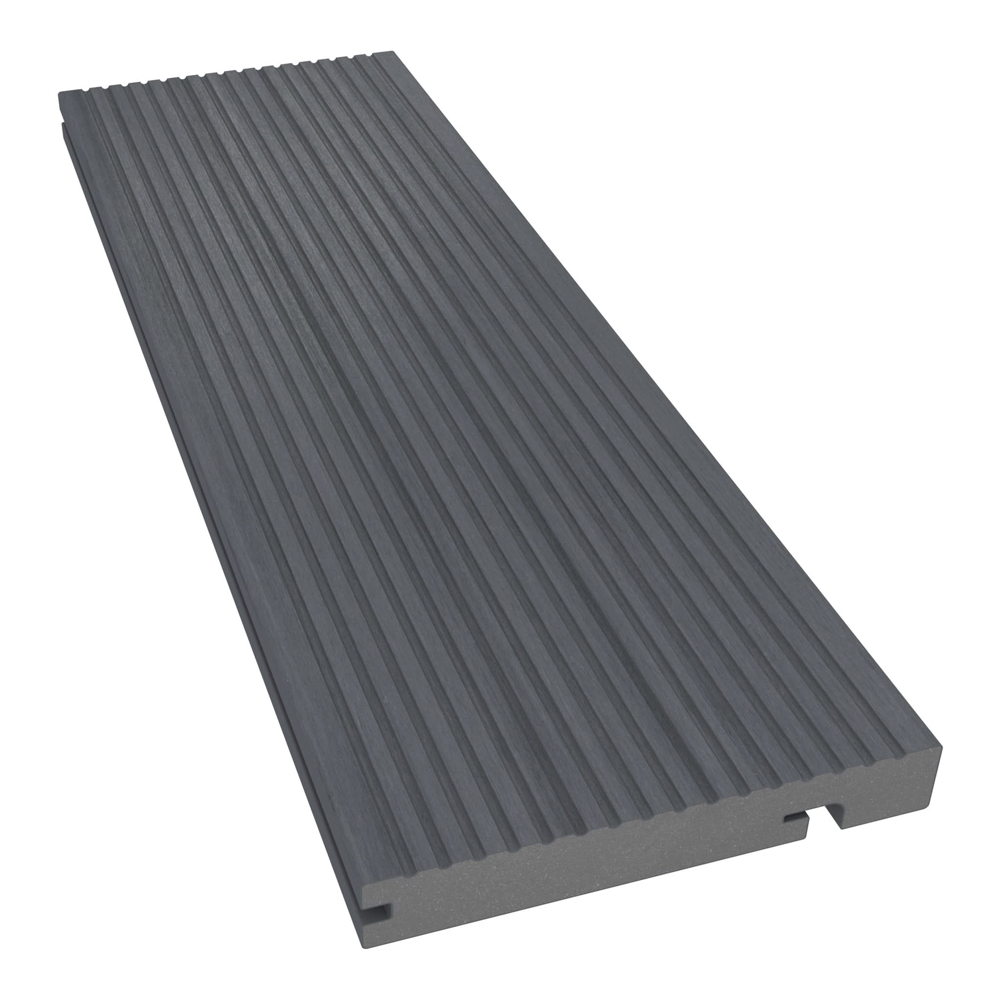 NeoTimber Deluxe Grooved Composite Decking Edge Board – Grey – Non-FSC Clearance – Angled Close Up