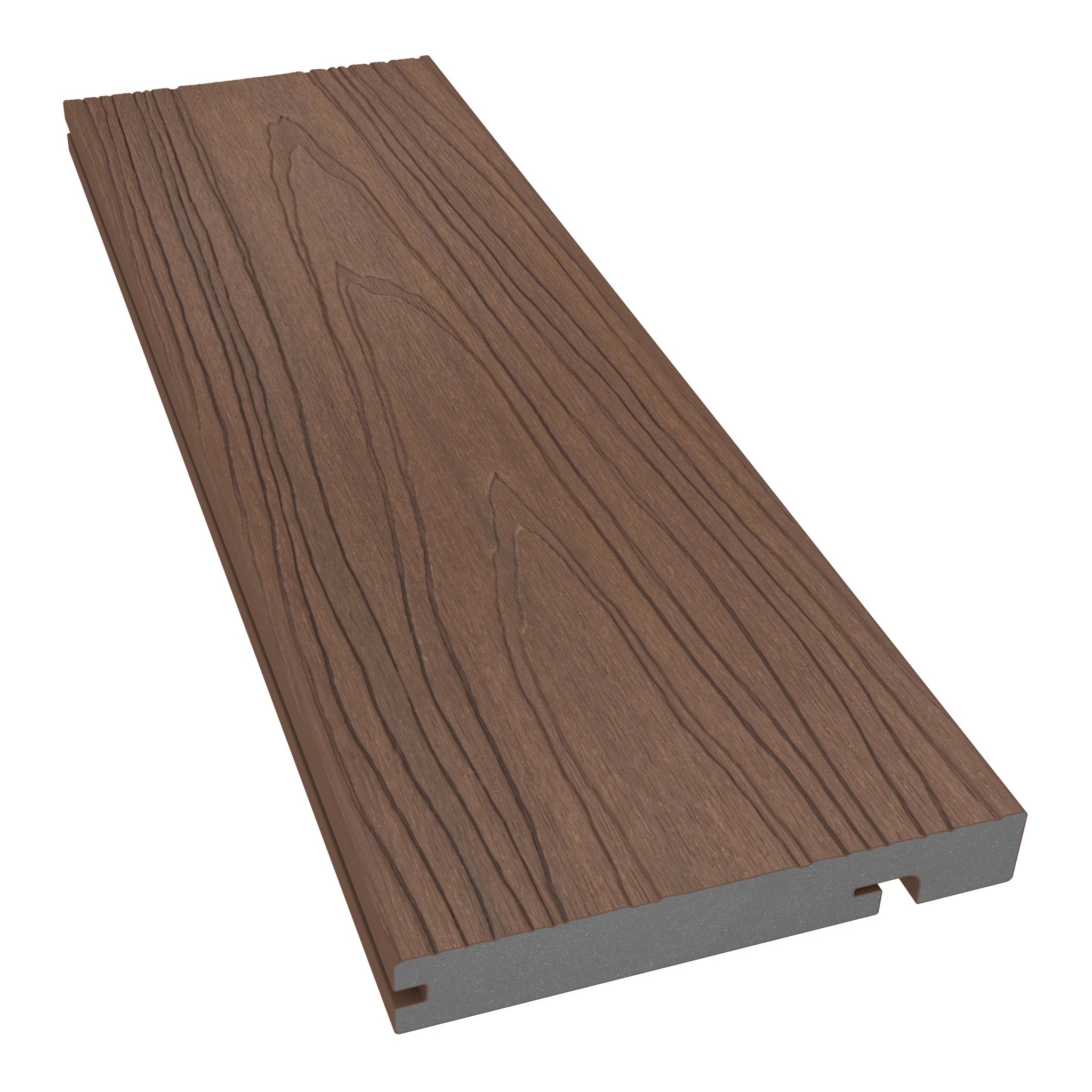 NeoTimber Deluxe Woodgrain Composite Decking Edge Board – Teak – Non-FSC Clearance – Angled Close Up
