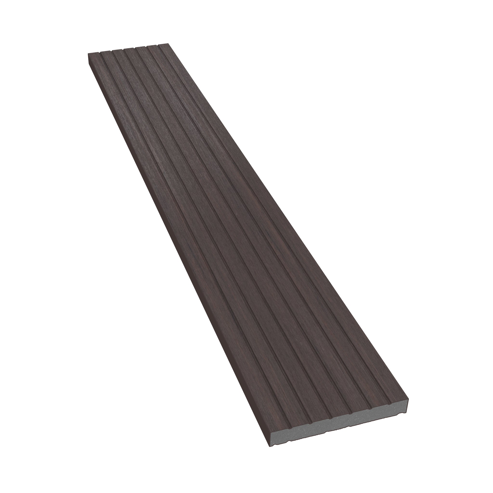 NeoTimber Deluxe Composite Decking Skirting Trim – Chocolate – Angled Close Up - Grooved
