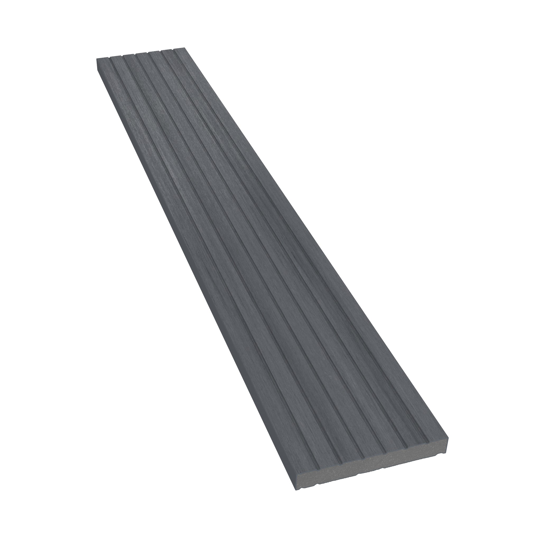 NeoTimber Deluxe Composite Decking Skirting Trim – Grey – Angled Close Up - Grooved