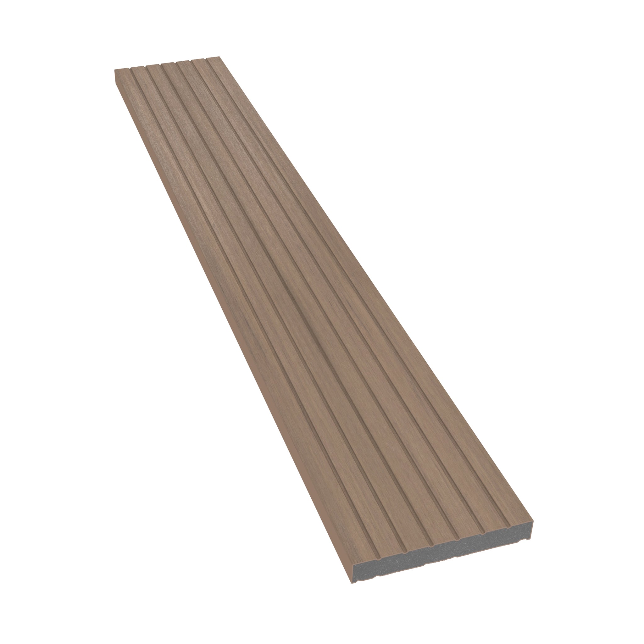 NeoTimber Deluxe Composite Decking Skirting Trim – Oak – Angled Close Up - Grooved
