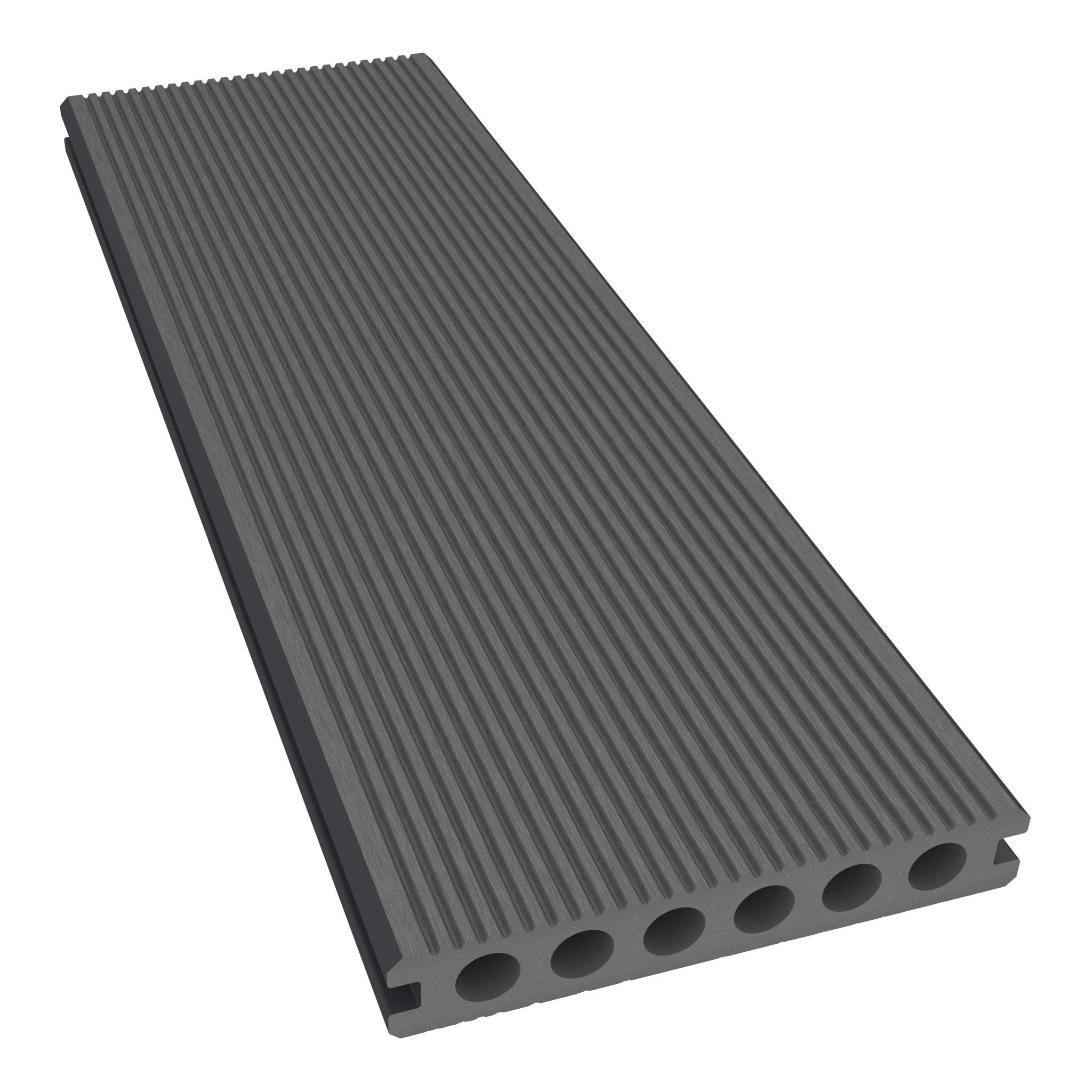 NeoTimber Classic Hollow Composite Deck Board – Grey – Angled Close Up - Grooved