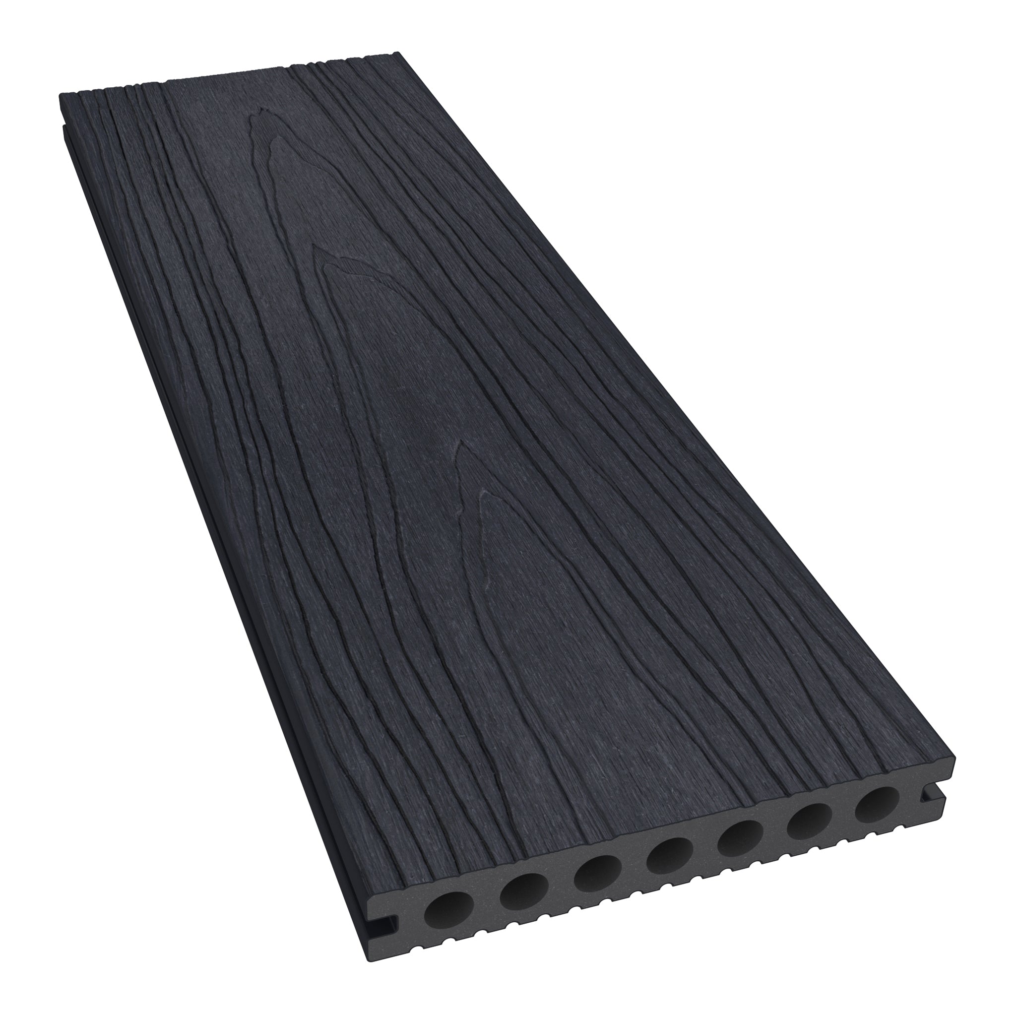 NeoTimber Deluxe Hollow Composite Deck Board – Charcoal – Angled Close-Up