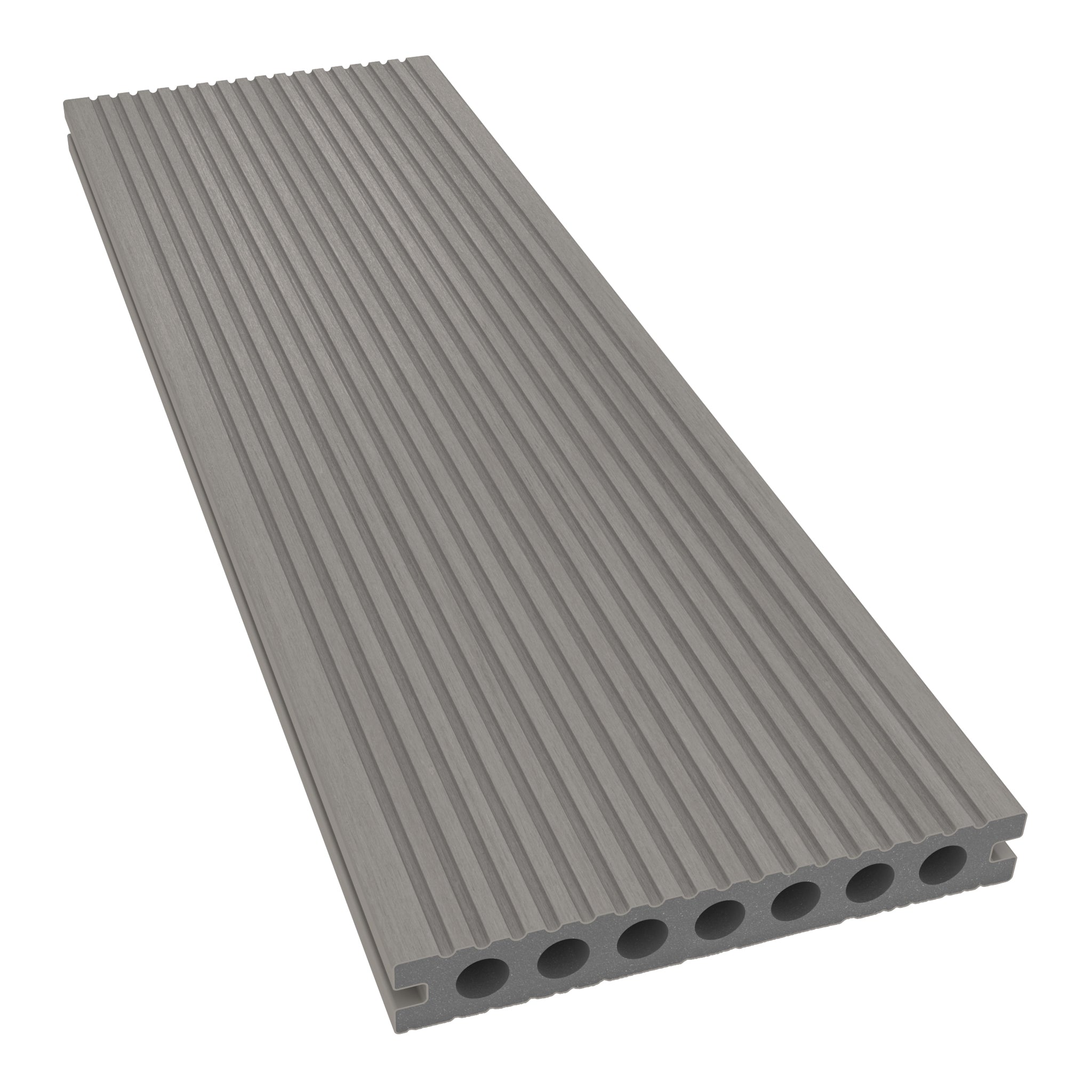 NeoTimber Deluxe Hollow Composite Deck Board – Silver Birch – Angled Close Up - Grooved