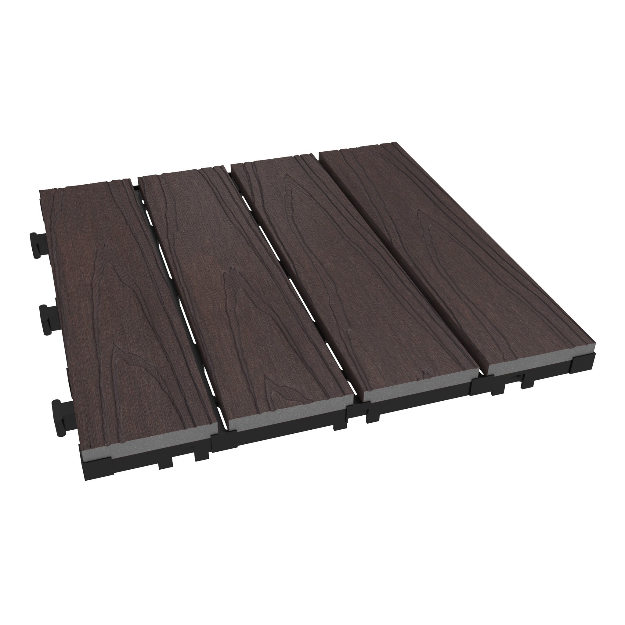 NeoTimber Deluxe Composite Deck Tiles – Chocolate – Angled Close Up