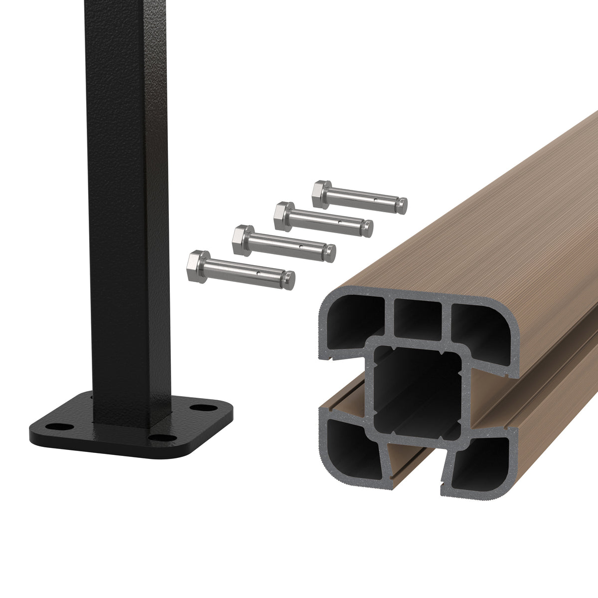 NeoTimber Composite Fence Post Set - Hard Ground - Oak - Angled Close Up