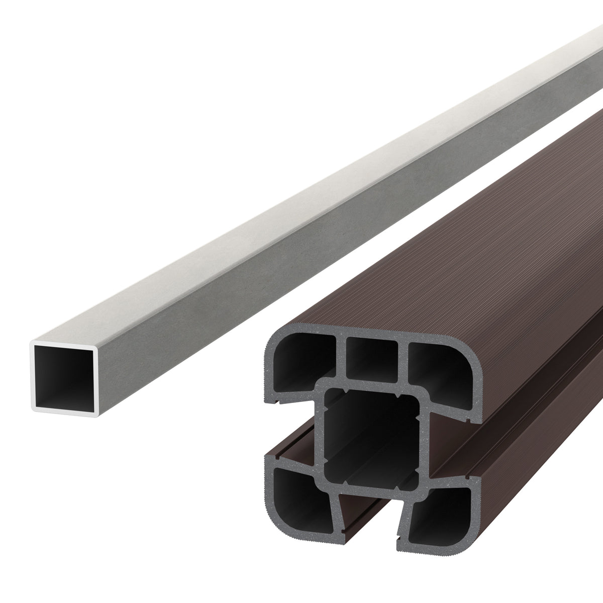 NeoTimber Composite Fence Post Set - Soft Ground - Chocolate - Angled Close-Up