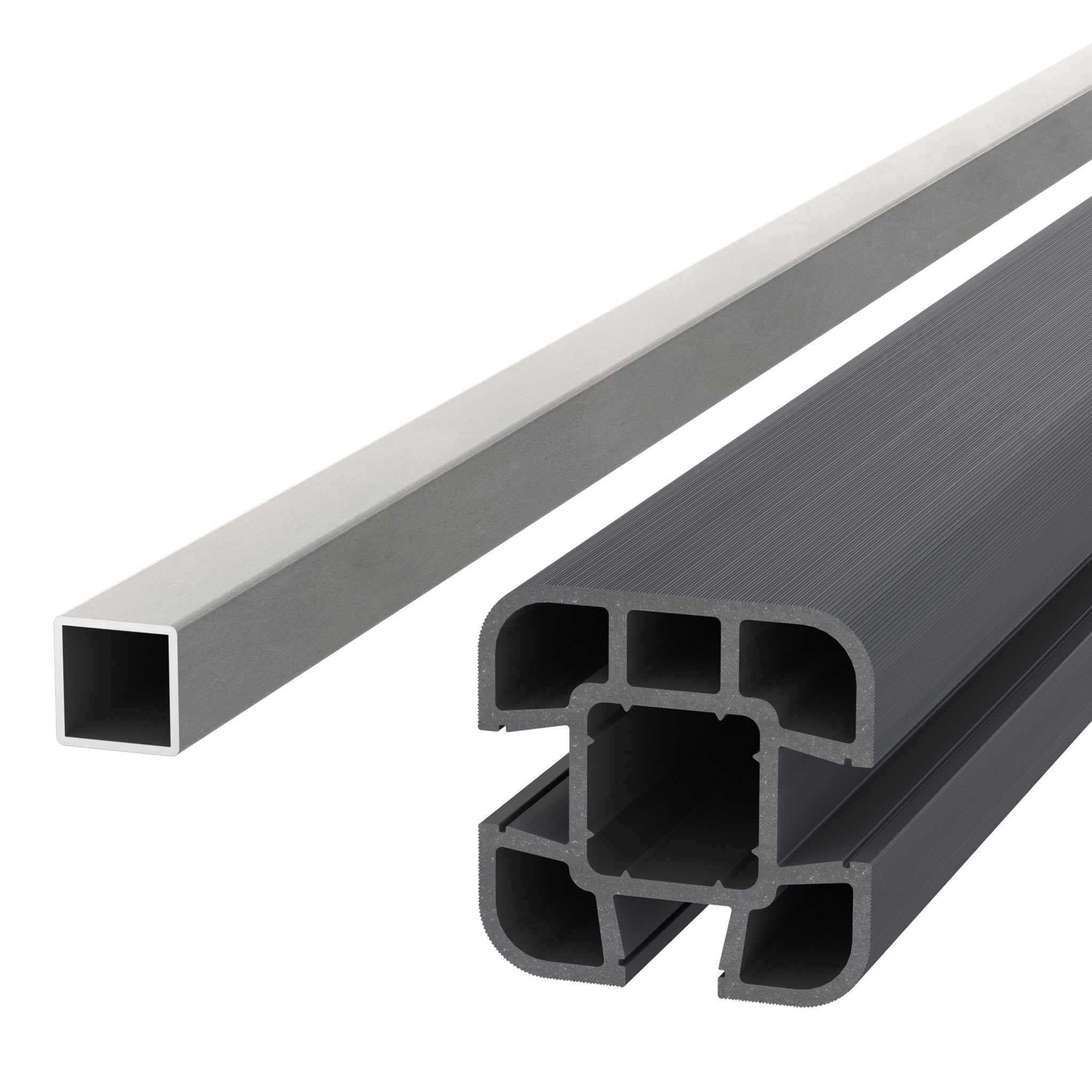 NeoTimber Composite Fence Post Set - Soft Ground - Grey - Angled Close-Up