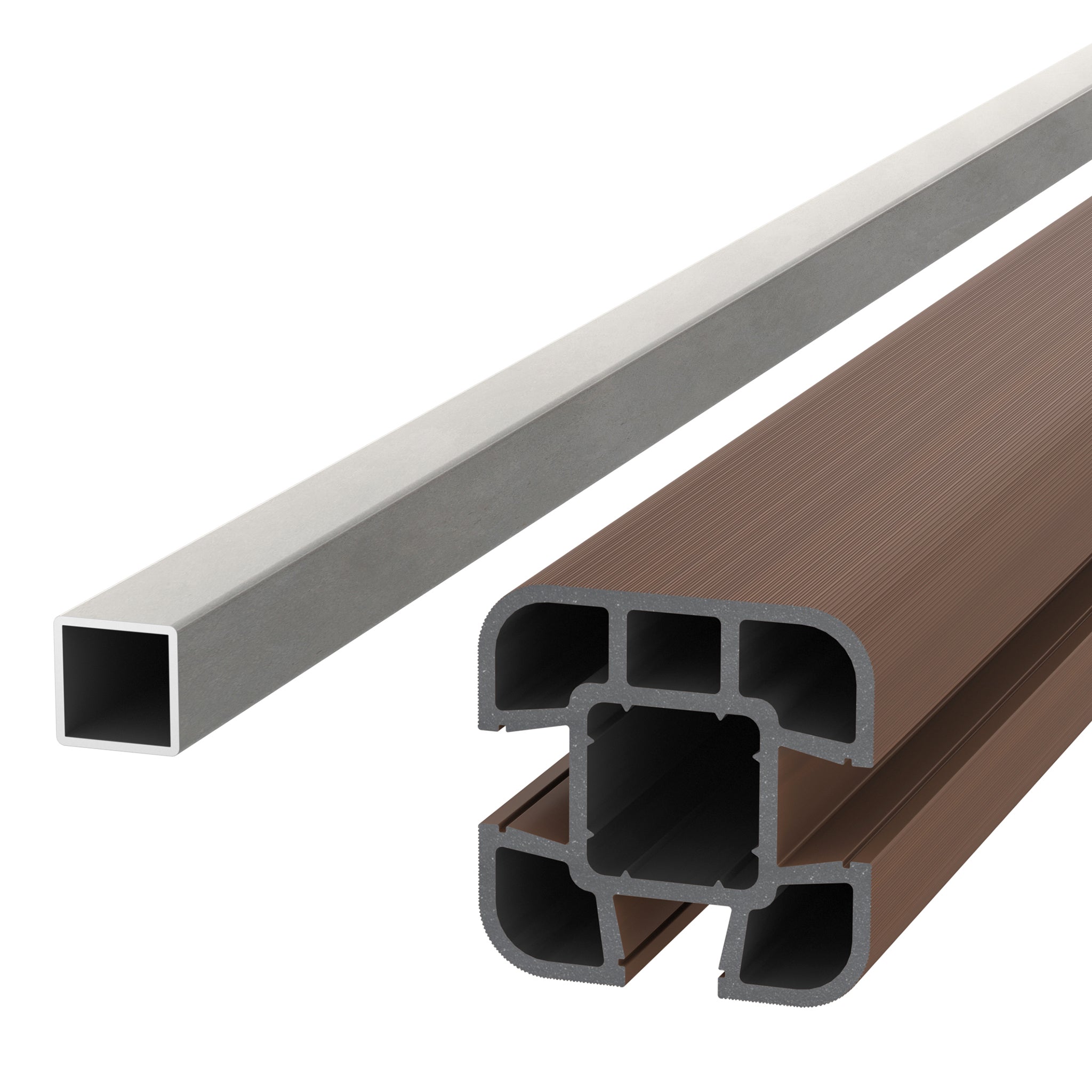NeoTimber Composite Fence Post Set - Soft Ground - Teak - Angled Close-Up