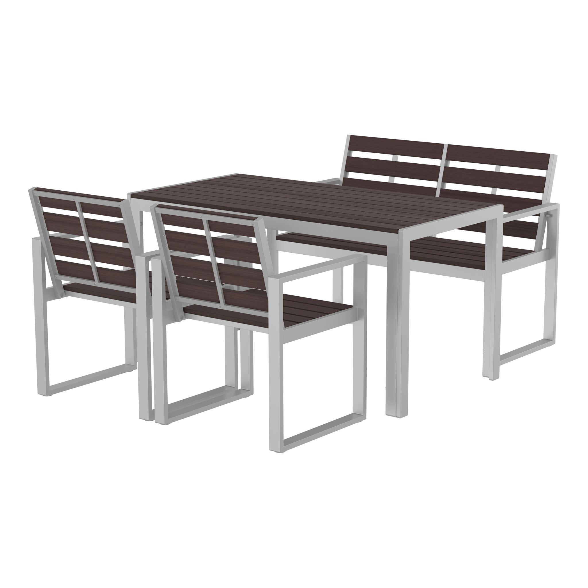 NeoTimber 4-Seater Composite Patio Furniture Set – Chocolate – Angled Close Up