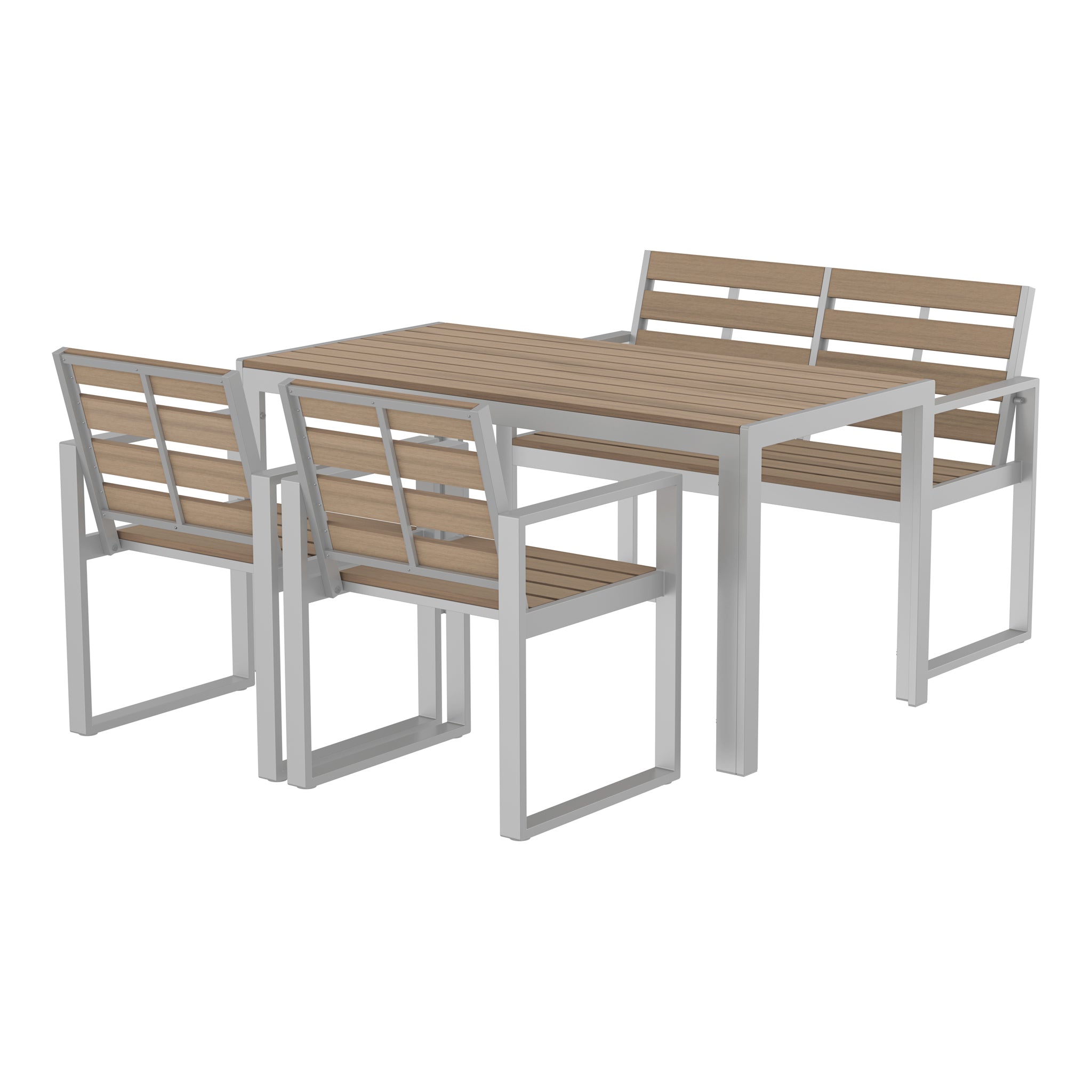NeoTimber 4-Seater Composite Patio Furniture Set – Oak – Angled Close Up