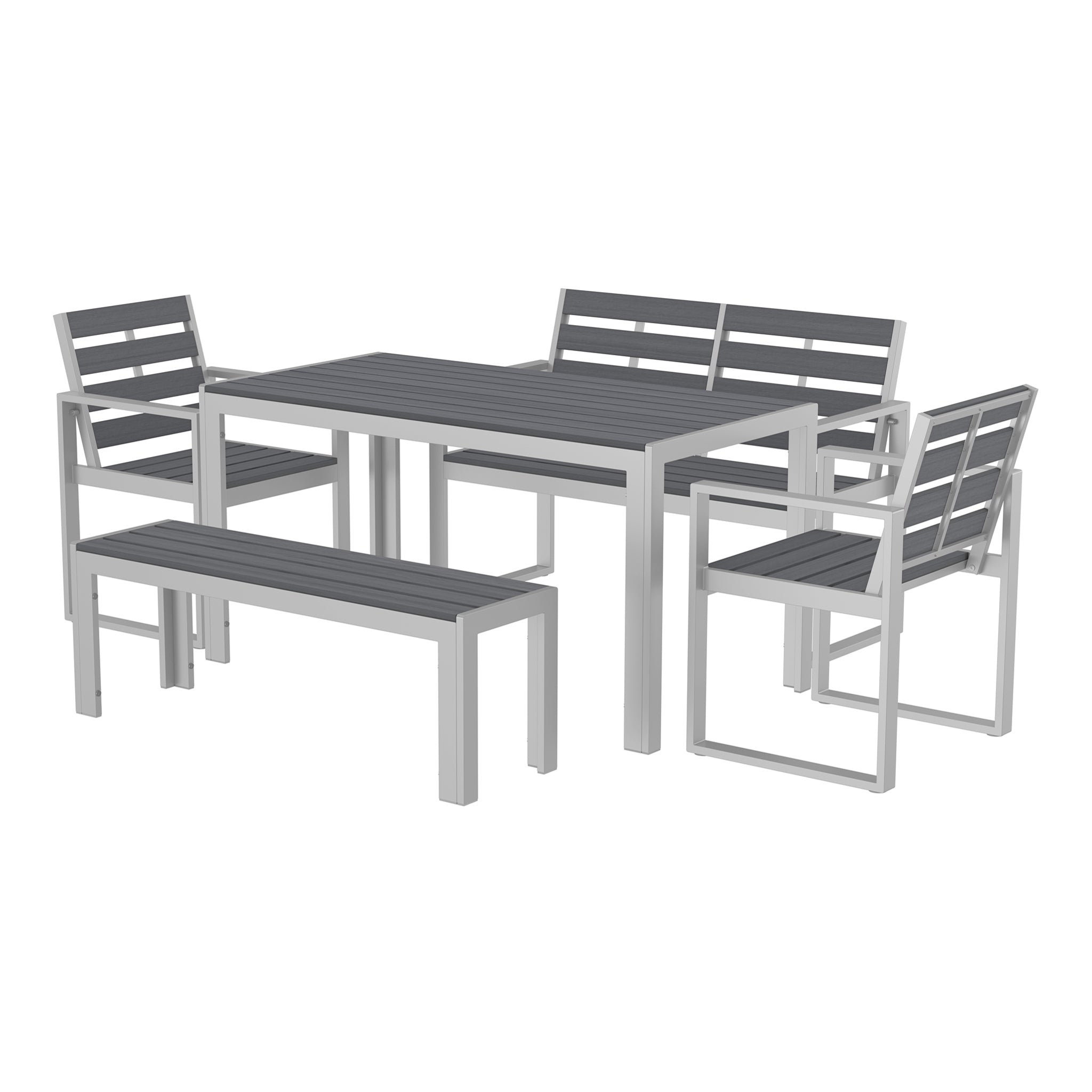 NeoTimber 6-Seater Composite Patio Furniture Set – Grey – Angled Close Up