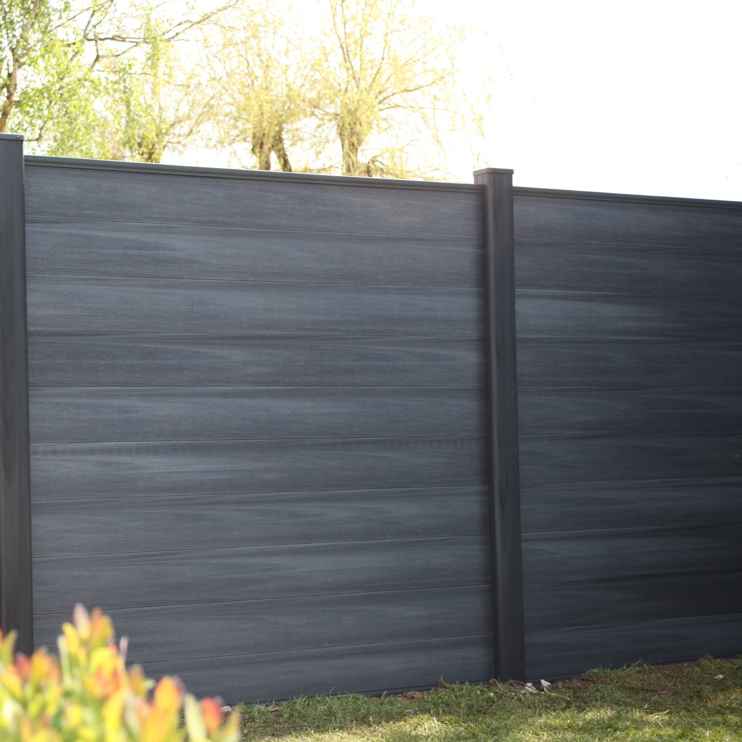 NeoTimber® Deluxe Fence Panel Set in Grey Brushed Finish – Completed Installation