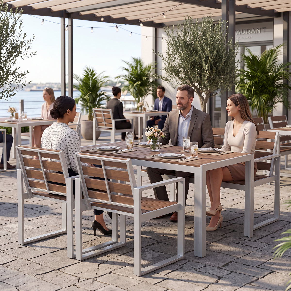 4-Seater Composite Patio Furniture Set – Versatile Seating for Dining, Meetings and Socialising
