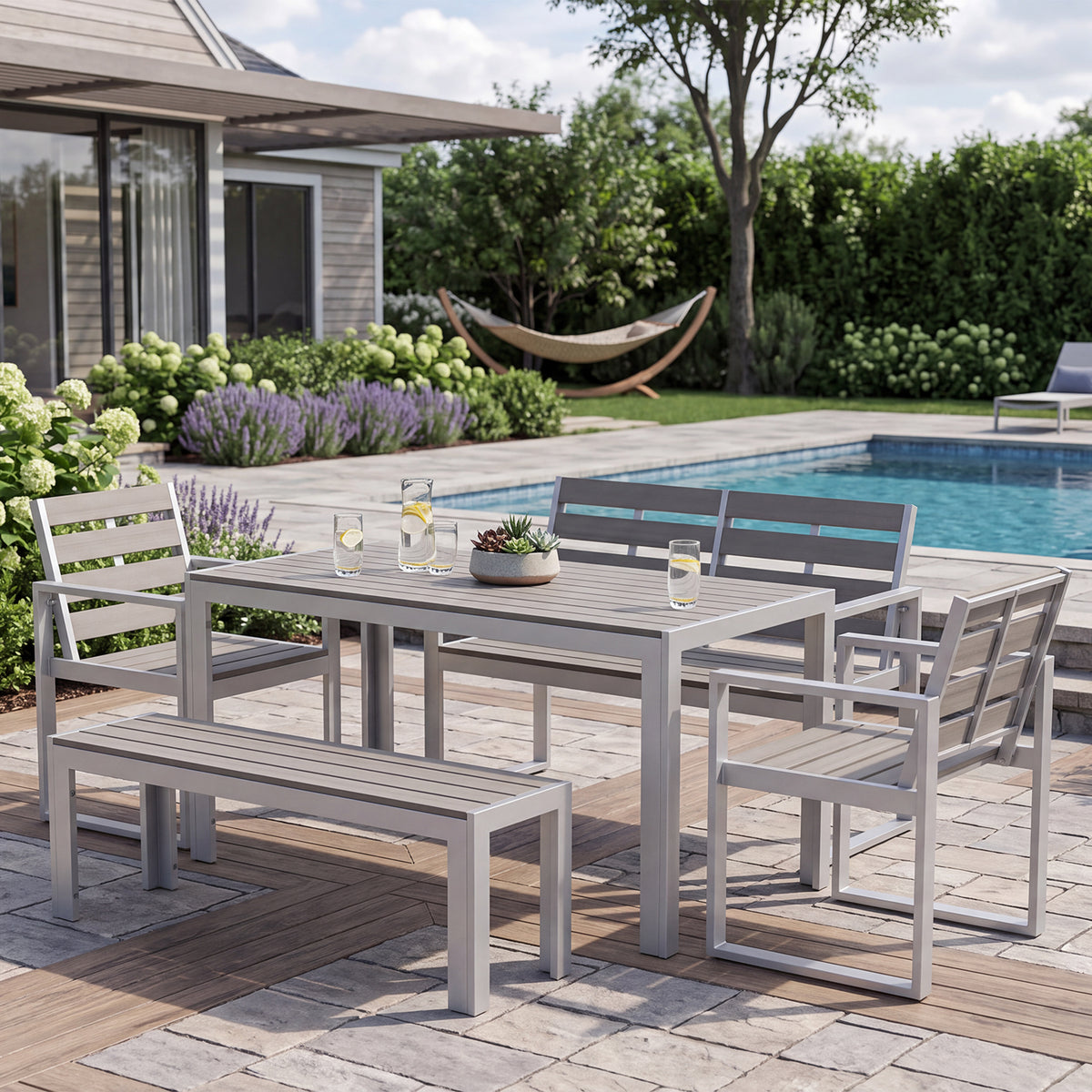 6-Seater Composite Patio Furniture Set – Versatile Outdoor Seating for Dining, Meetings and Socialising