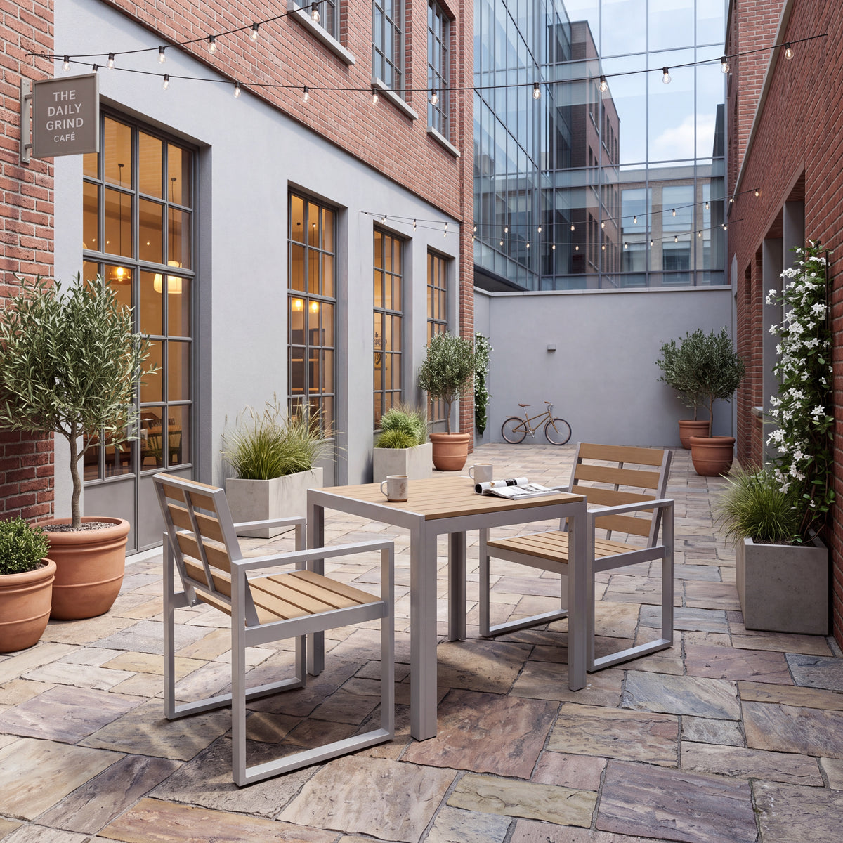 2-Seater Composite Patio Furniture Set – Compact Outdoor Seating for Terraces, Courtyards and Commercial Spaces
